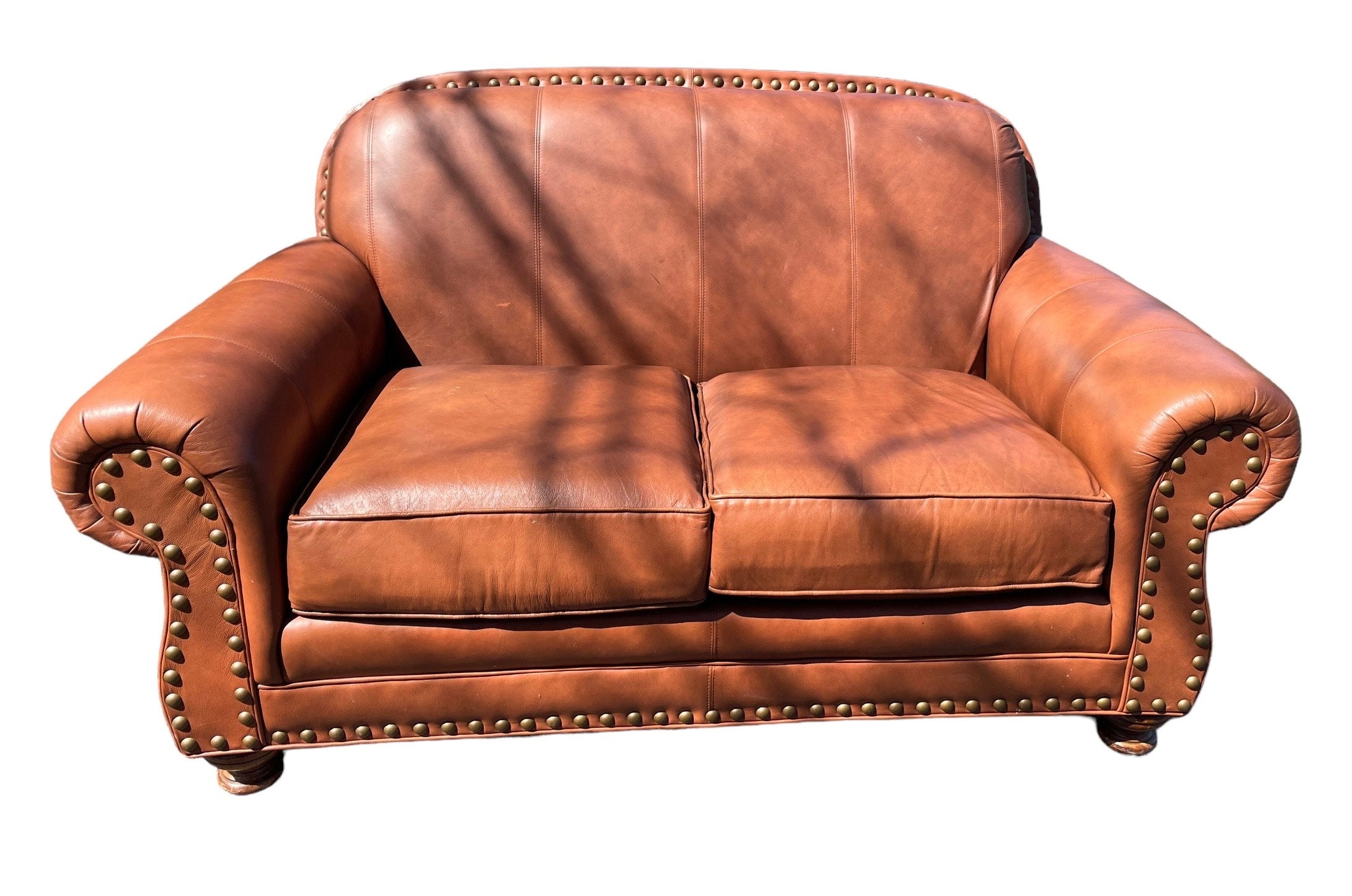 Temple — Vintage Leather Sofa, Nailhead Trim