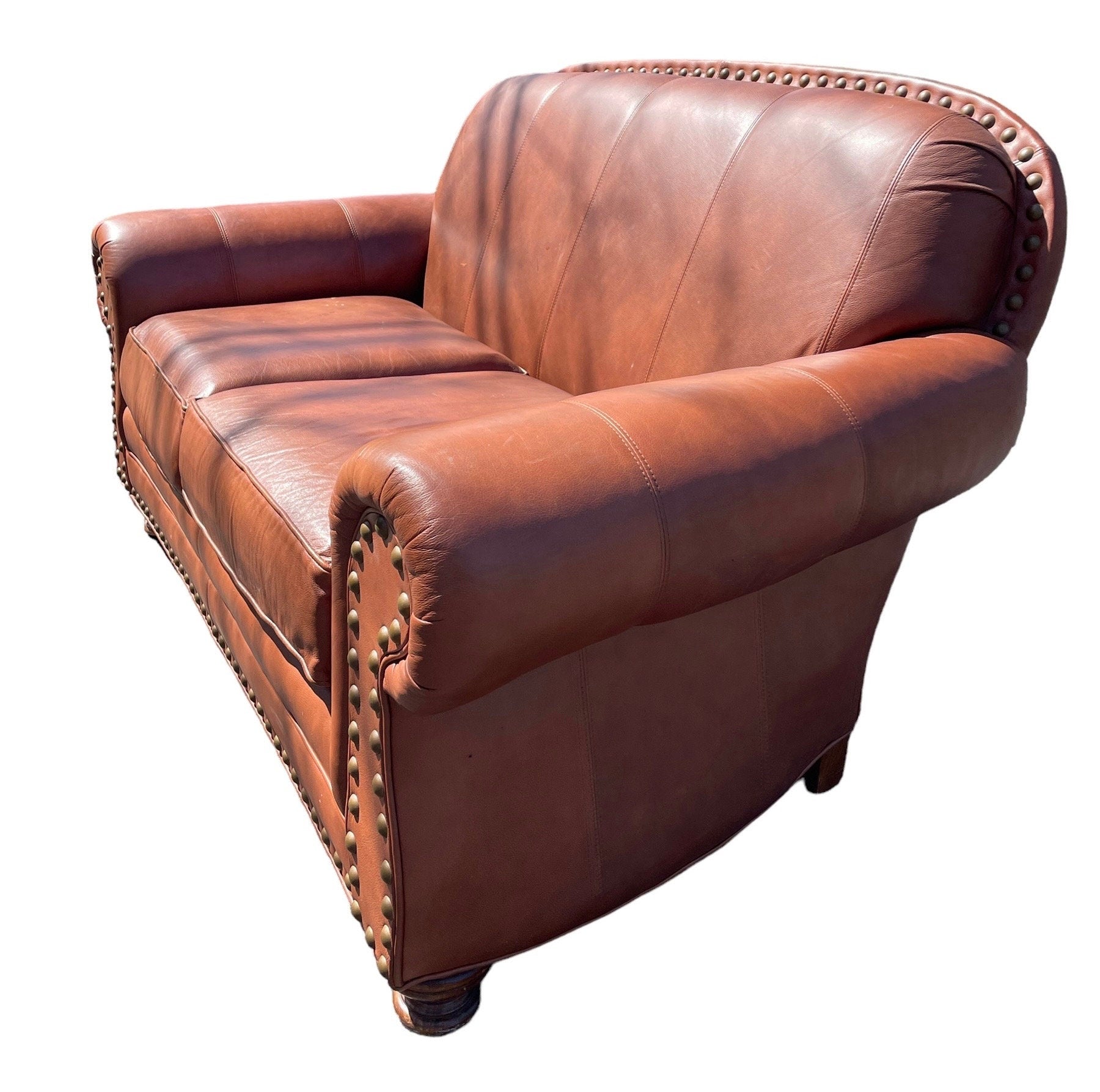 Temple — Vintage Leather Sofa, Nailhead Trim