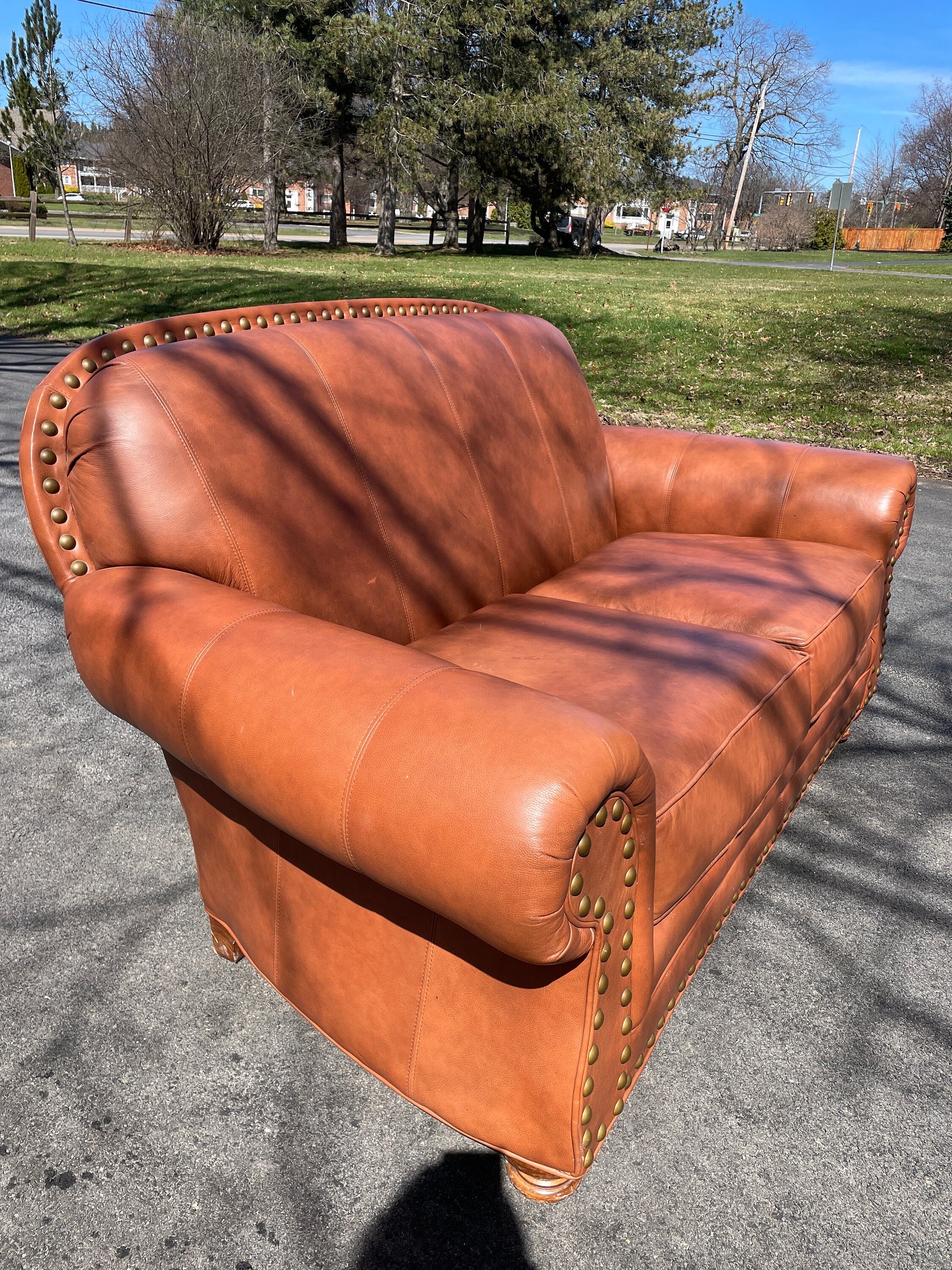 Temple — Vintage Leather Sofa, Nailhead Trim
