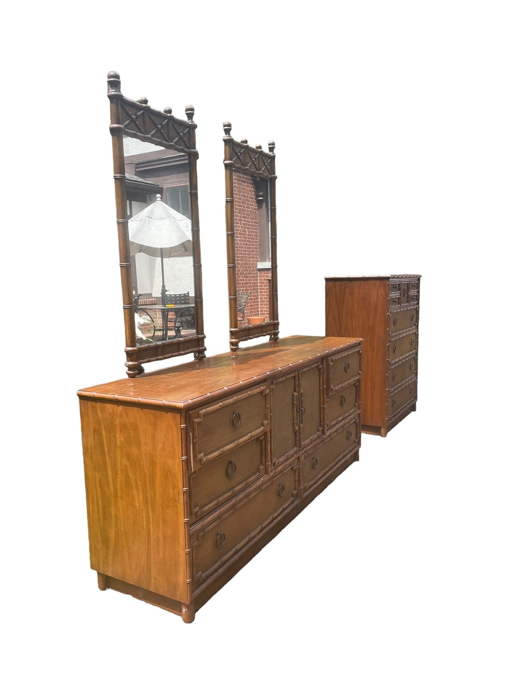 Drexel Faux Bamboo Dresser with Mirrors — view 3 | Wiltsie Crump
