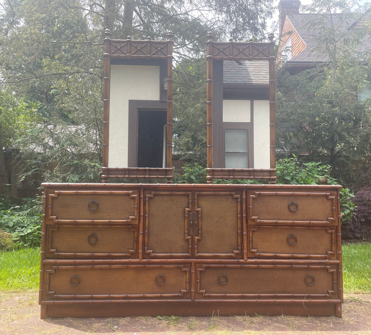 Drexel Faux Bamboo Dresser with Mirrors — view 2 | Wiltsie Crump