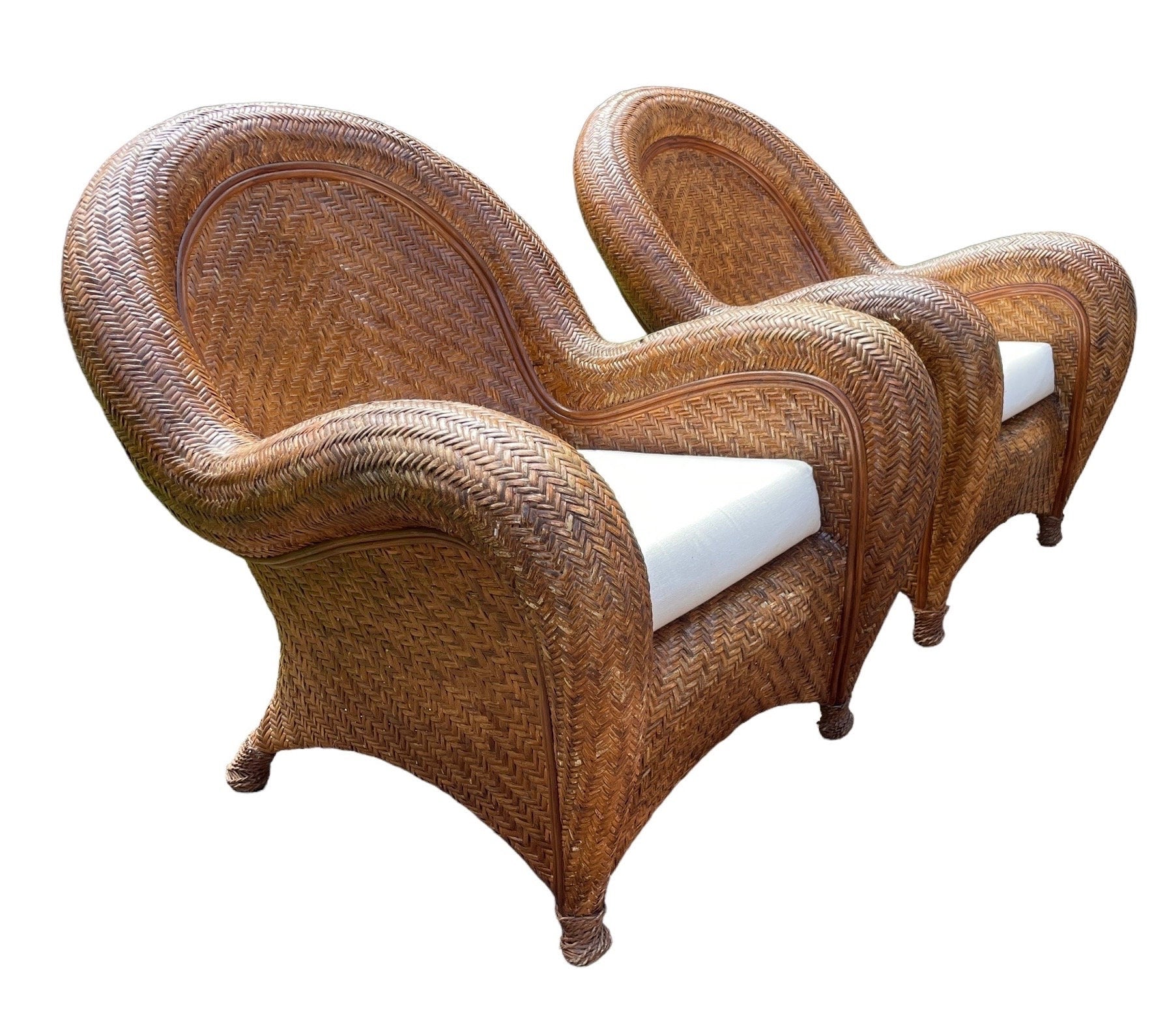 Pottery Barn Malabar — Wicker Armchairs, Pair