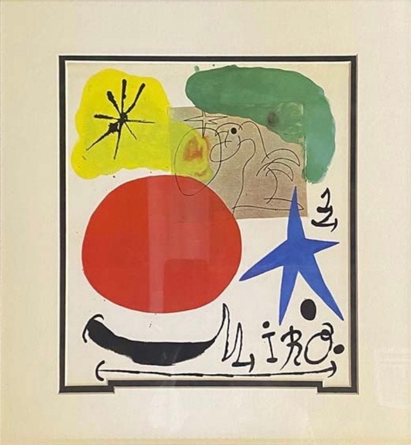 Joan Miro Color Plate Lithograph from 1970 Limited Edition Artwork Gift for Wedding Heirloom Housewarming Gift Custom Frame
