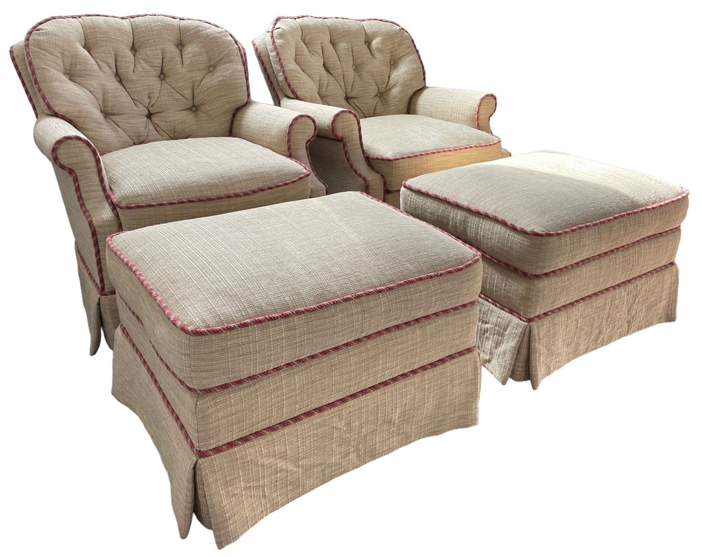Vintage Armchairs — Pair with Ottomans