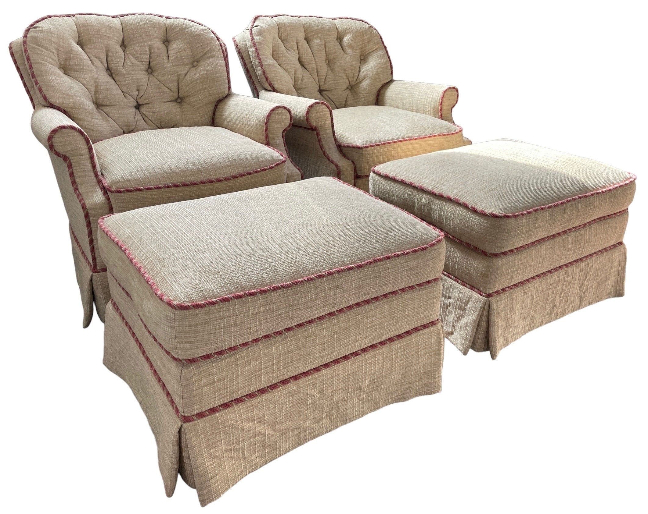Vintage Armchairs — Pair with Ottomans