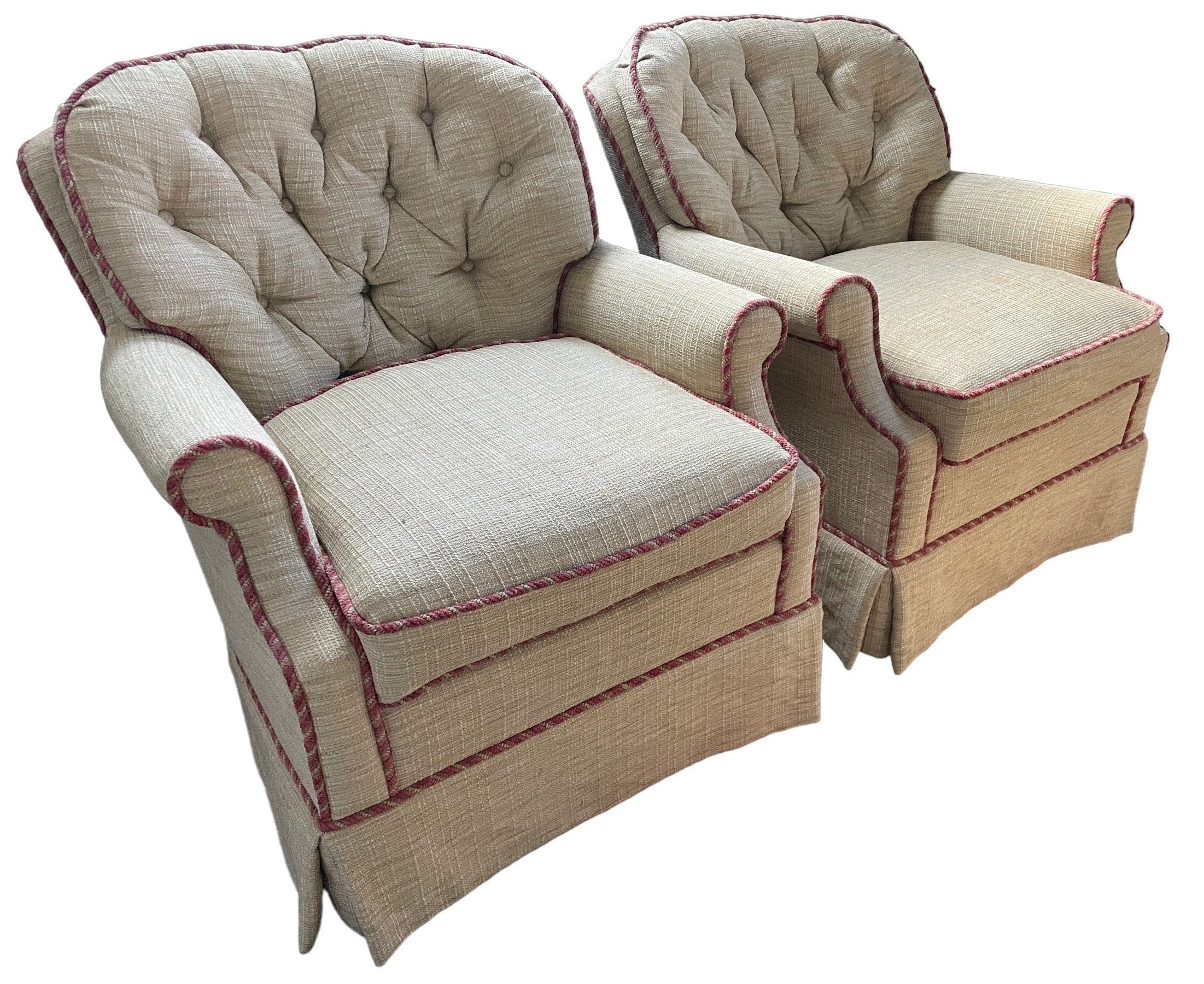 Vintage Armchairs — Pair with Ottomans