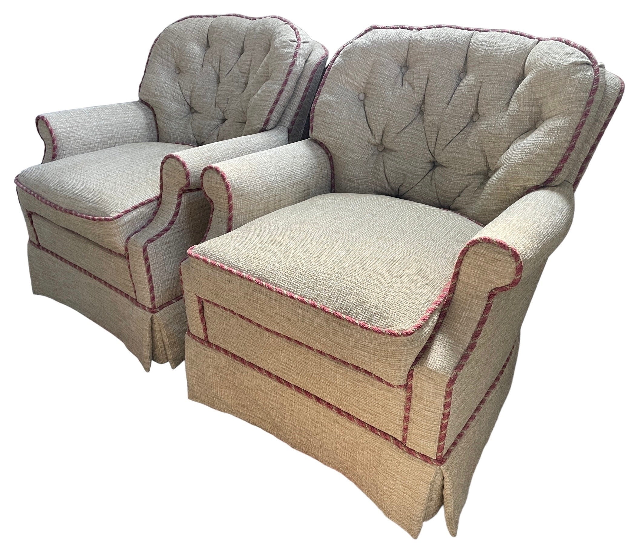 Vintage Armchairs — Pair with Ottomans