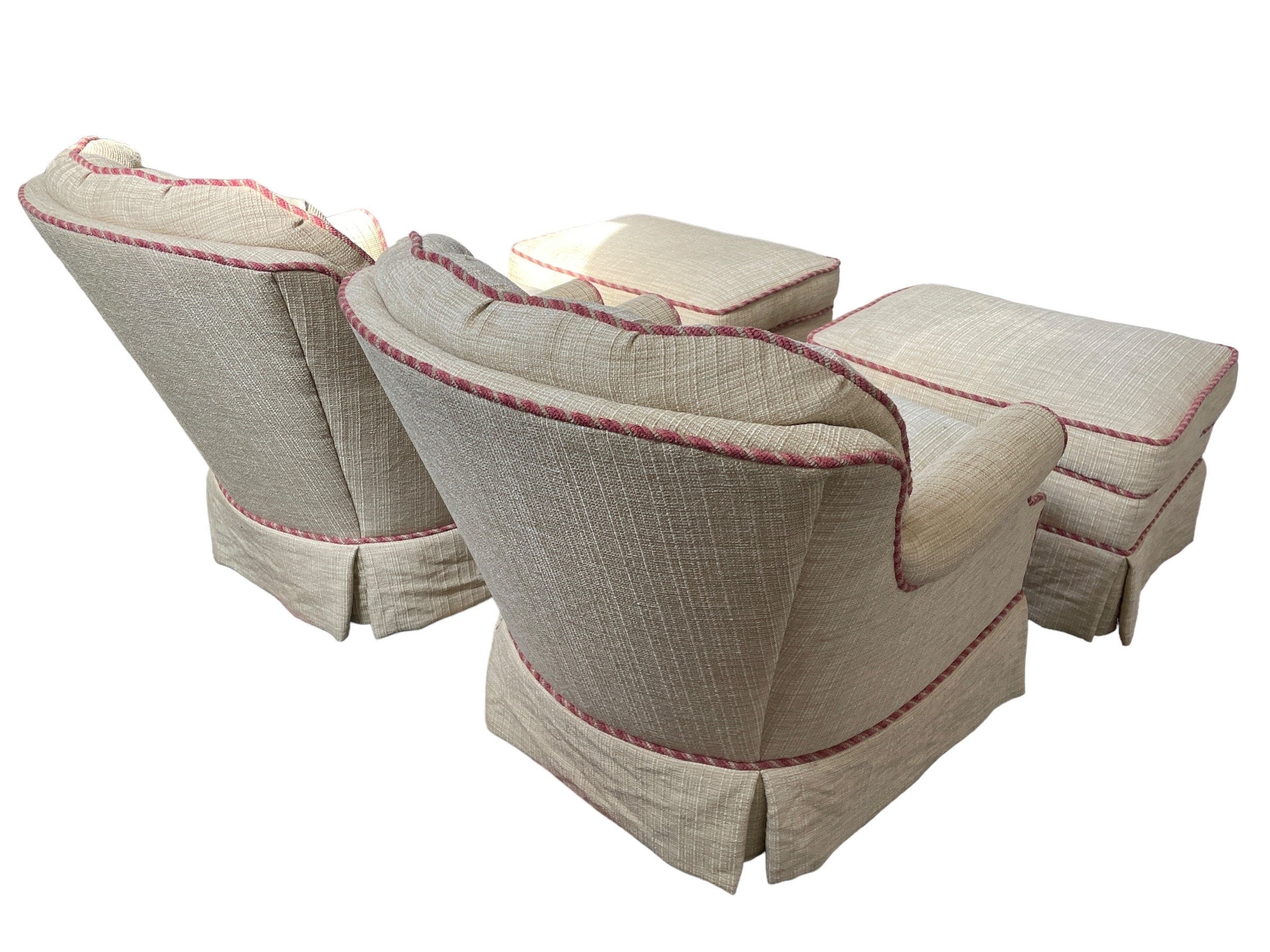Vintage Armchairs — Pair with Ottomans