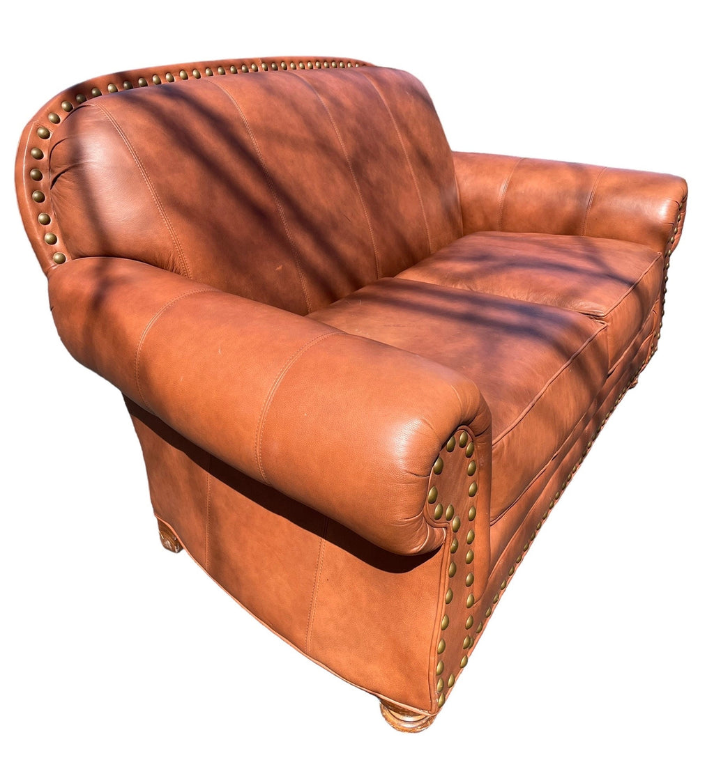 Temple — Vintage Leather Sofa, Nailhead Trim