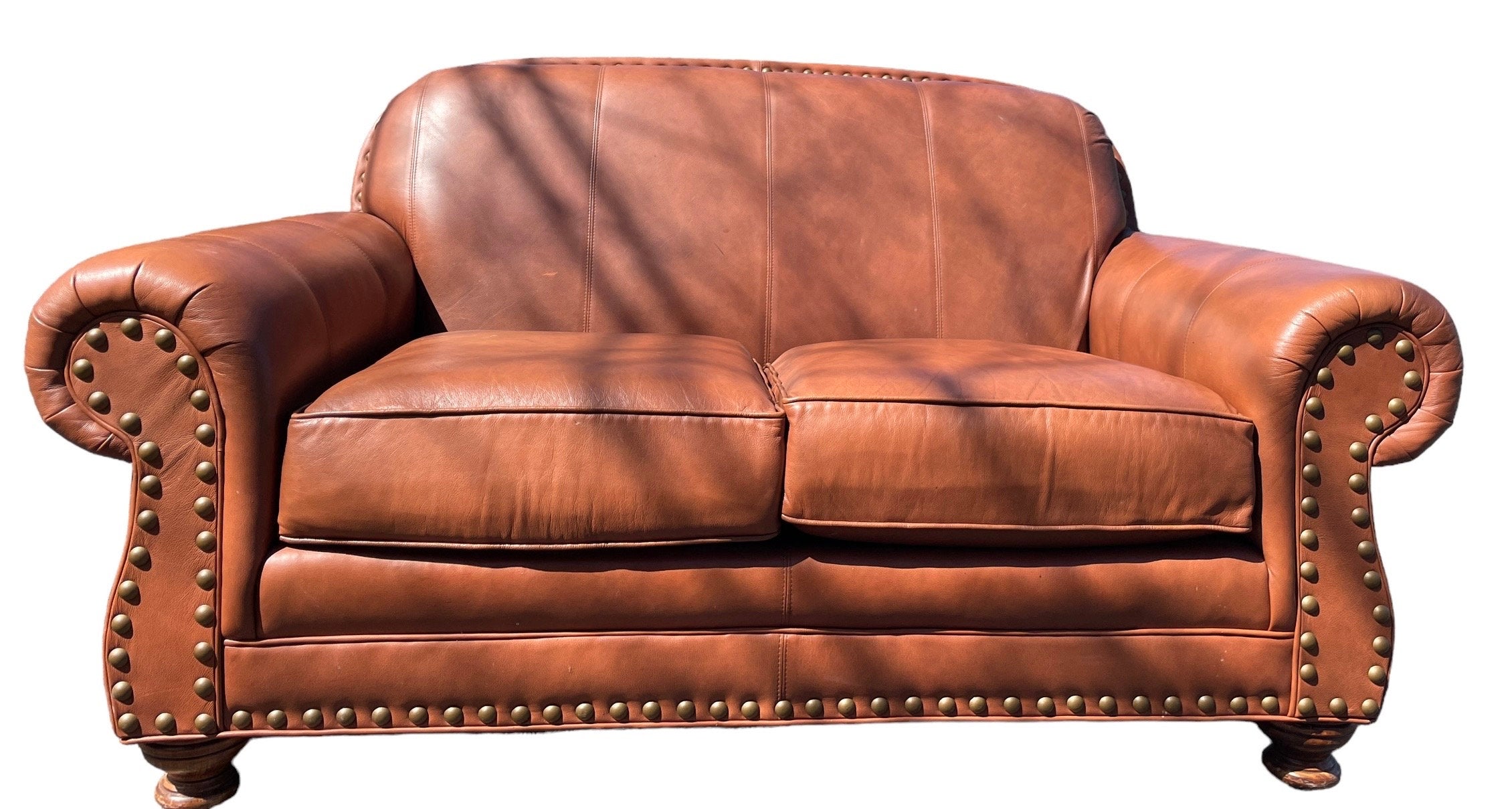 Temple — Vintage Leather Sofa, Nailhead Trim