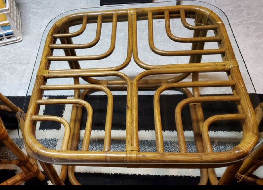 1960s Vintage Brown Jordan Coffee Table Bamboo Rattan Accent Table Chippendale Palm Beach Brighton Pavilion End Table