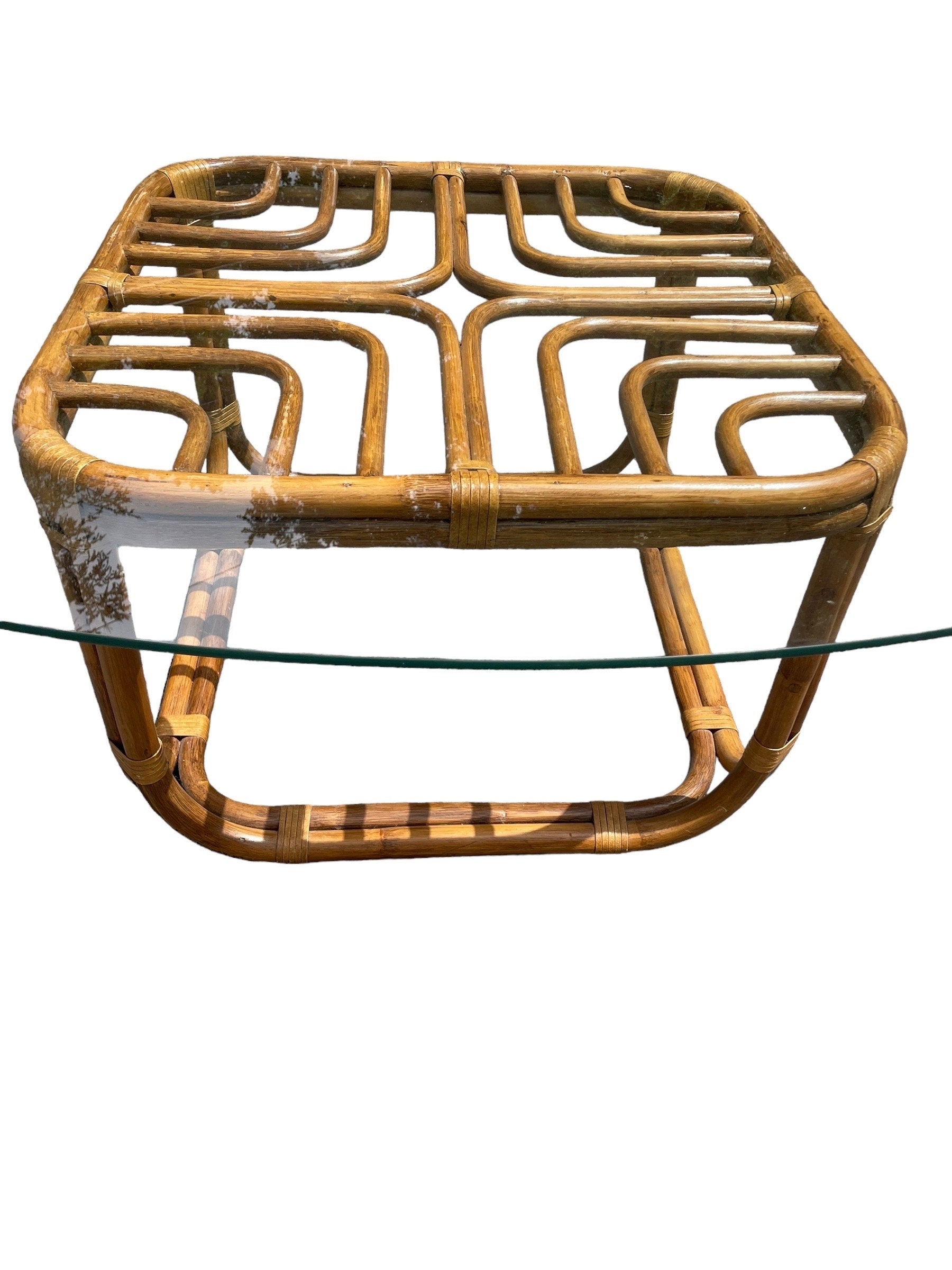 1960s Vintage Brown Jordan Coffee Table Bamboo Rattan Accent Table Chippendale Palm Beach Brighton Pavilion End Table