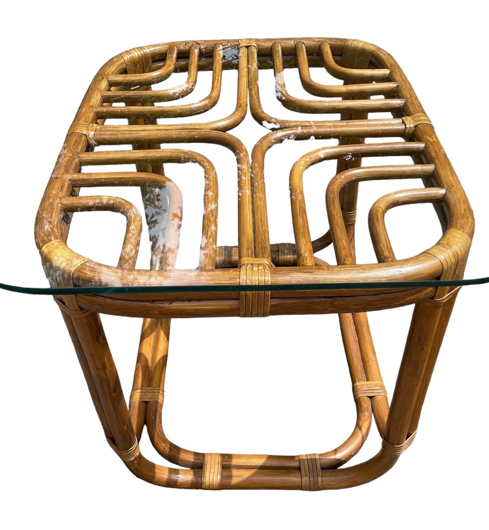 1960s Vintage Brown Jordan Coffee Table Rattan Accent Table Chippendale Palm Beach Brighton Pavilion End Table