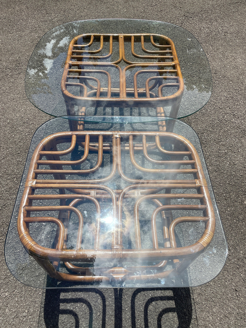 1960s Vintage Brown Jordan Coffee Table Rattan Accent Table Chippendale Palm Beach Brighton Pavilion End Table