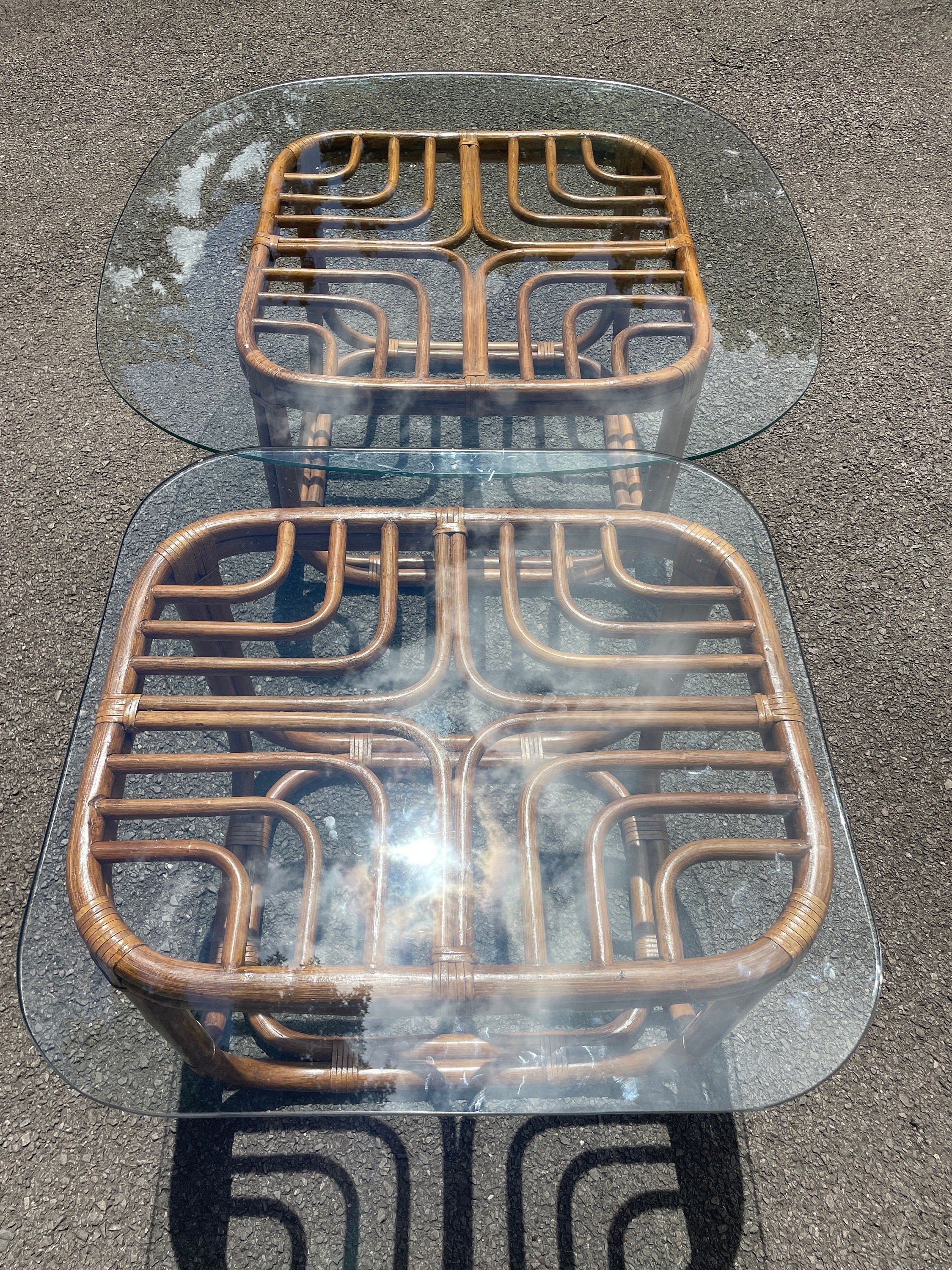 1960s Vintage Brown Jordan Coffee Table Rattan Accent Table Chippendale Palm Beach Brighton Pavilion End Table