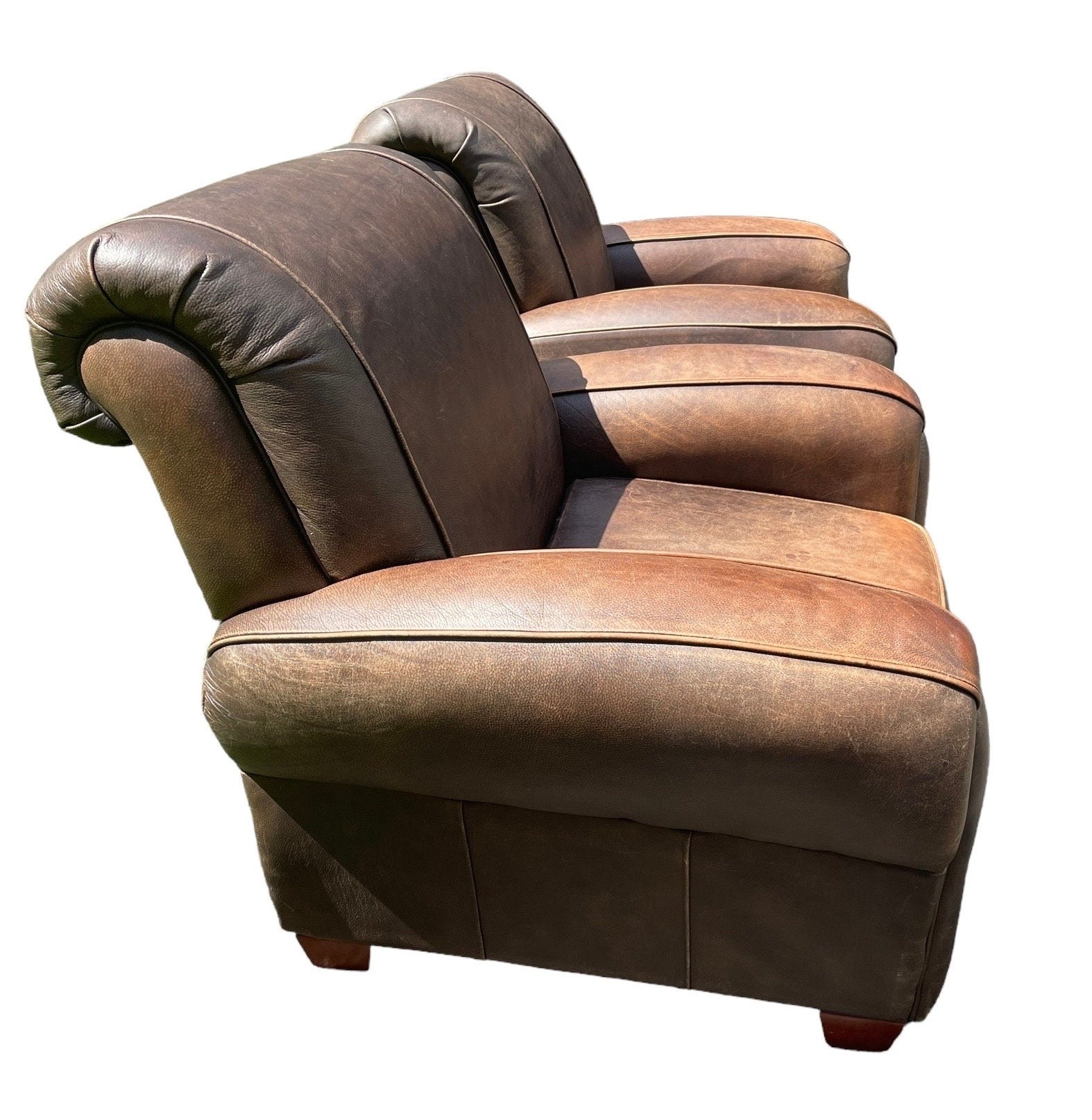 Leather Armchair Pair Klaussner Brand Recliners Restoration Hardware Style Ralph Lauren Style Armchairs Brown RECLINING