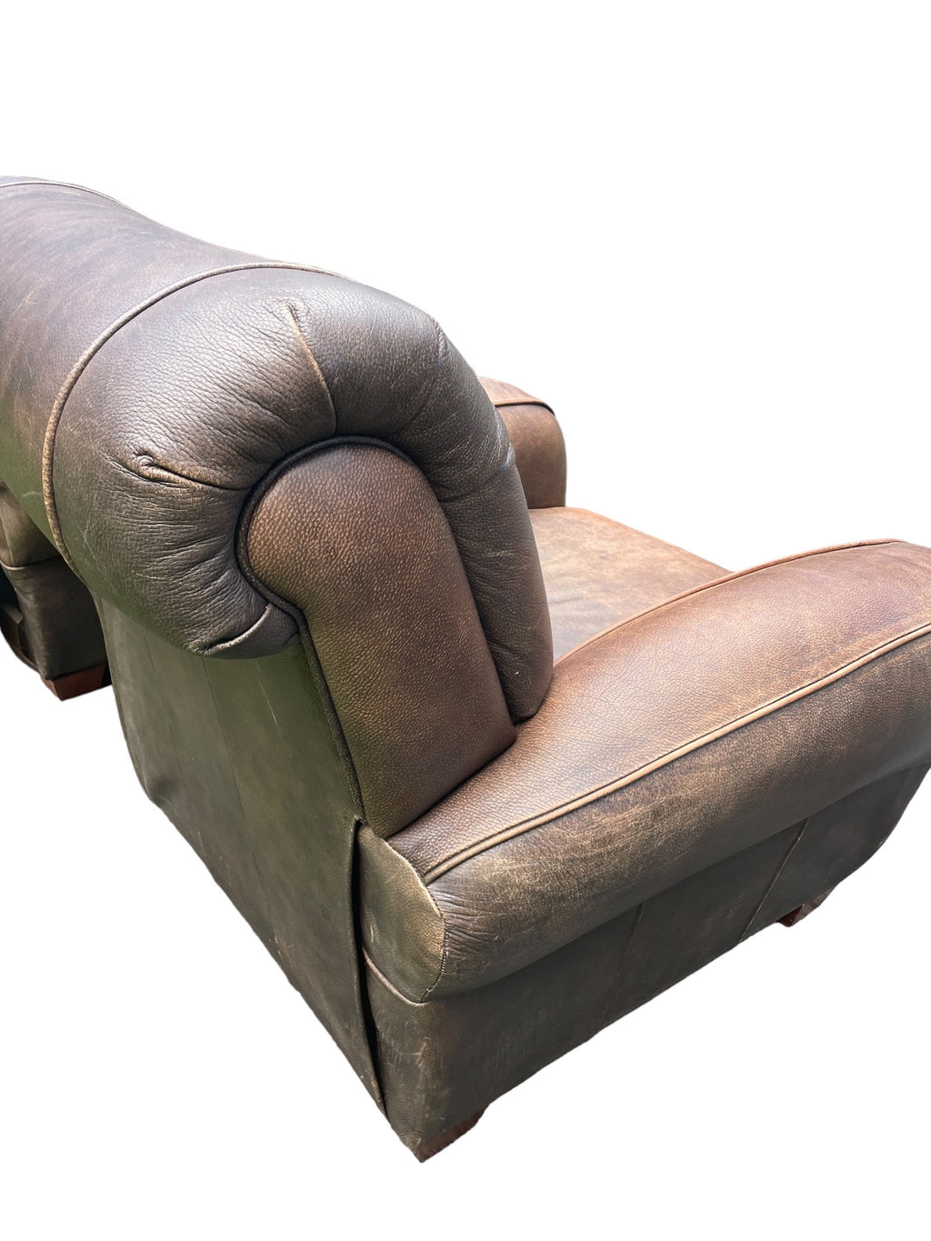 Leather Armchair Pair Klaussner Brand Recliners Restoration Hardware Style Ralph Lauren Style Armchairs Brown RECLINING