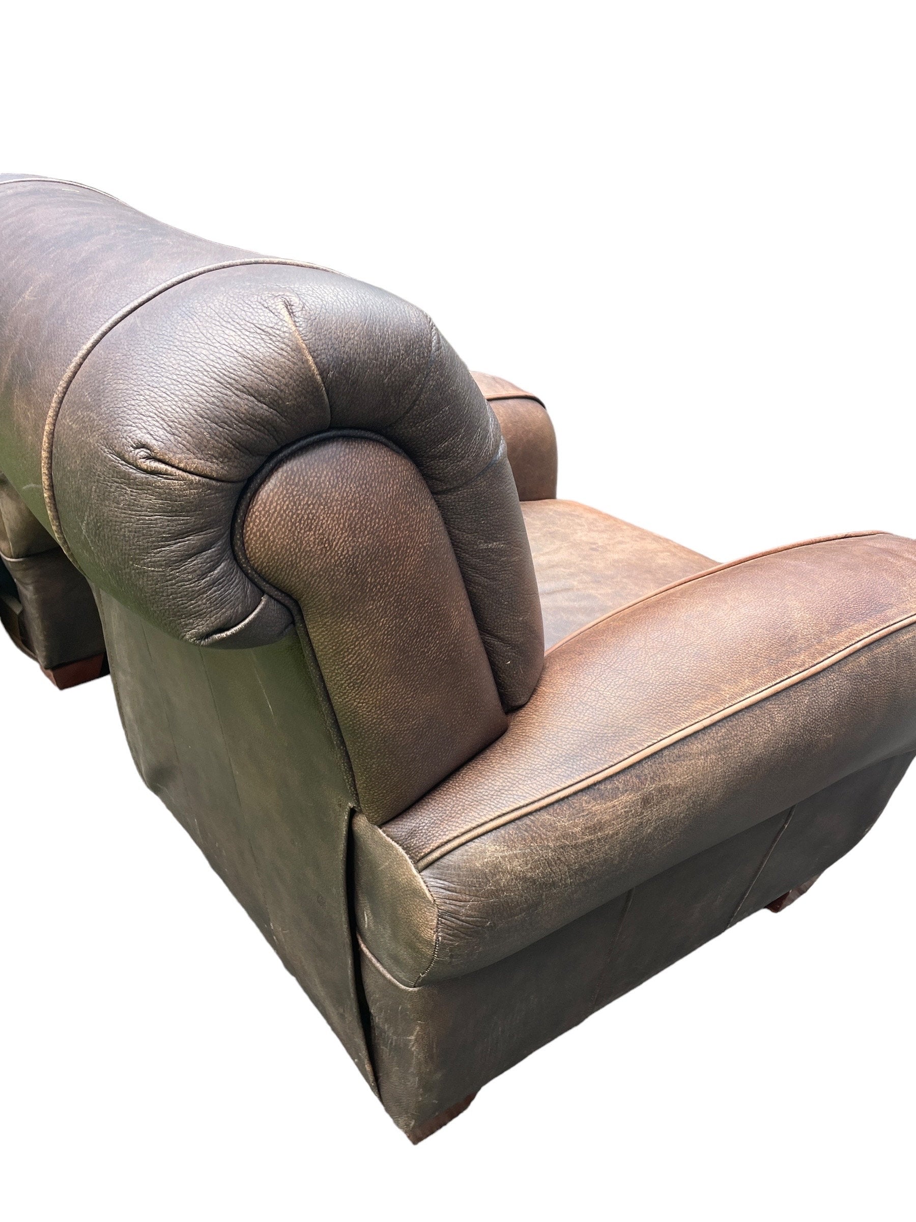 Leather Armchair Pair Klaussner Brand Recliners Restoration Hardware Style Ralph Lauren Style Armchairs Brown RECLINING