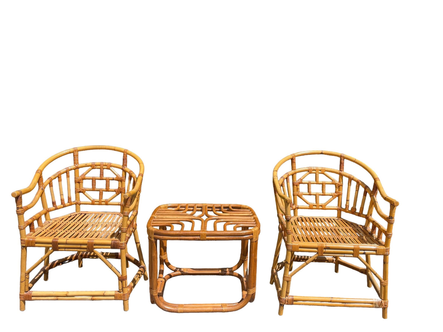 Brighton Pavilion Chair Pair Vintage Mid Century Modern Chippendale Brighton Pavilion Bamboo Chairs MCM Bamboo Patio Furniture