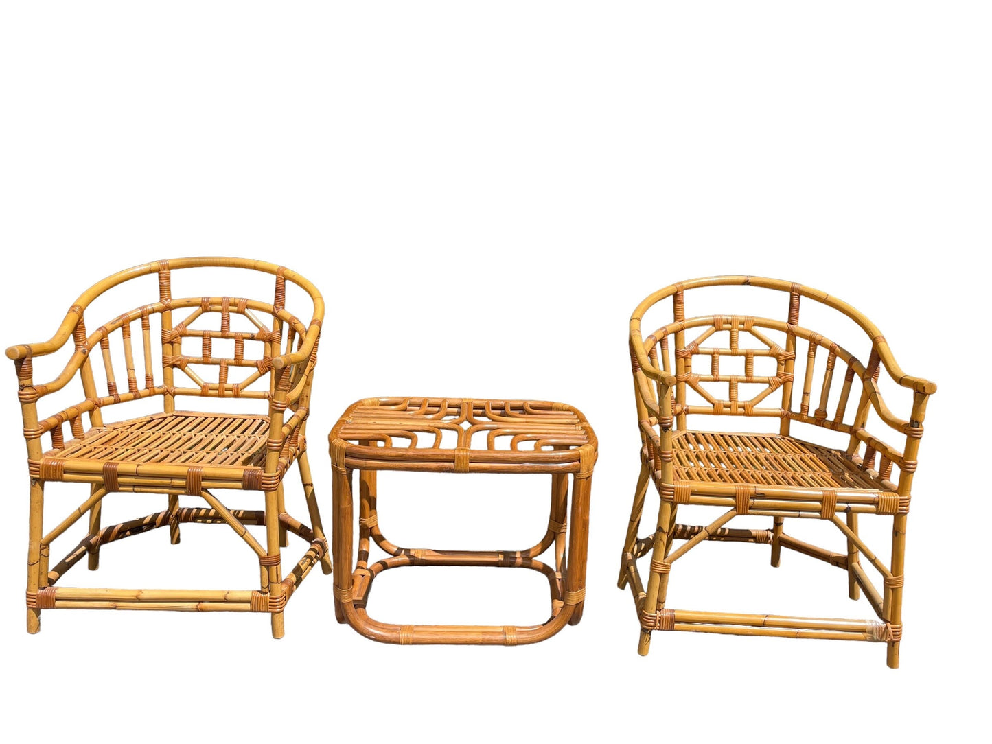 Brighton Pavilion Chair Pair Vintage Mid Century Modern Chippendale Brighton Pavilion Bamboo Chairs MCM Bamboo Patio Furniture