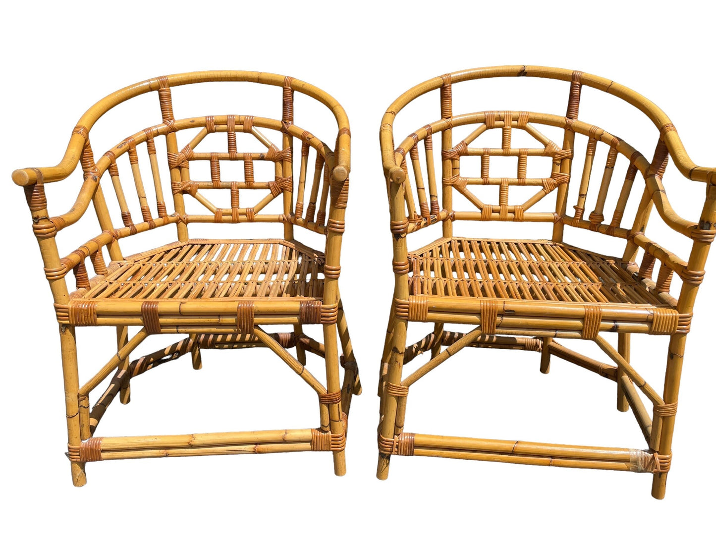 Brighton Pavilion Chair Pair Vintage Mid Century Modern Chippendale Brighton Pavilion Bamboo Chairs MCM Bamboo Patio Furniture