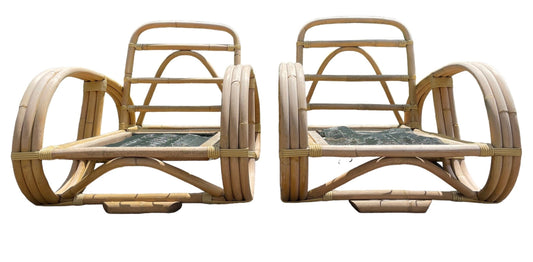 Vintage Paul Frankl Style Pretzel Armchair Pair Chairs Rattan Armchairs Iconic Pair of Patio Chairs