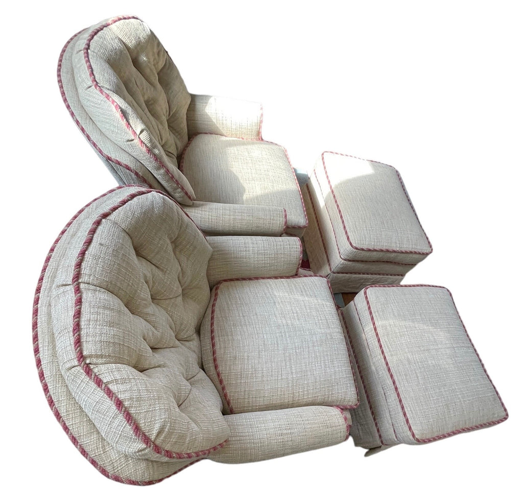 Vintage Armchairs — Pair with Ottomans