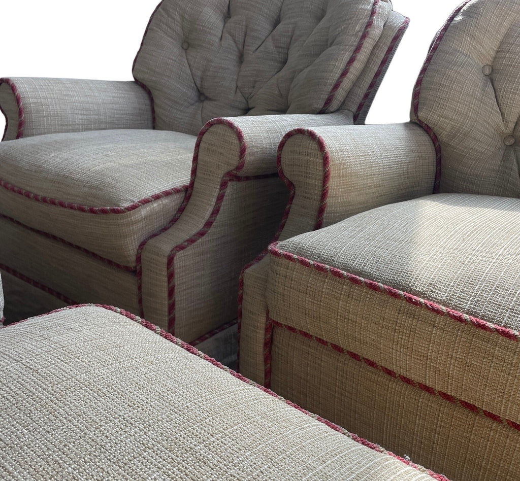 Vintage Armchairs — Pair with Ottomans