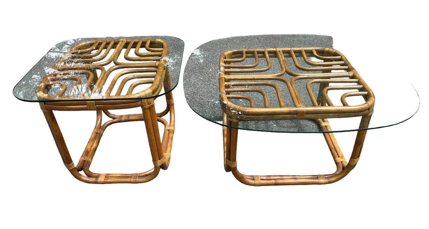 1960s Vintage Brown Jordan Coffee Table Bamboo Rattan Accent Table Chippendale Palm Beach Brighton Pavilion End Table