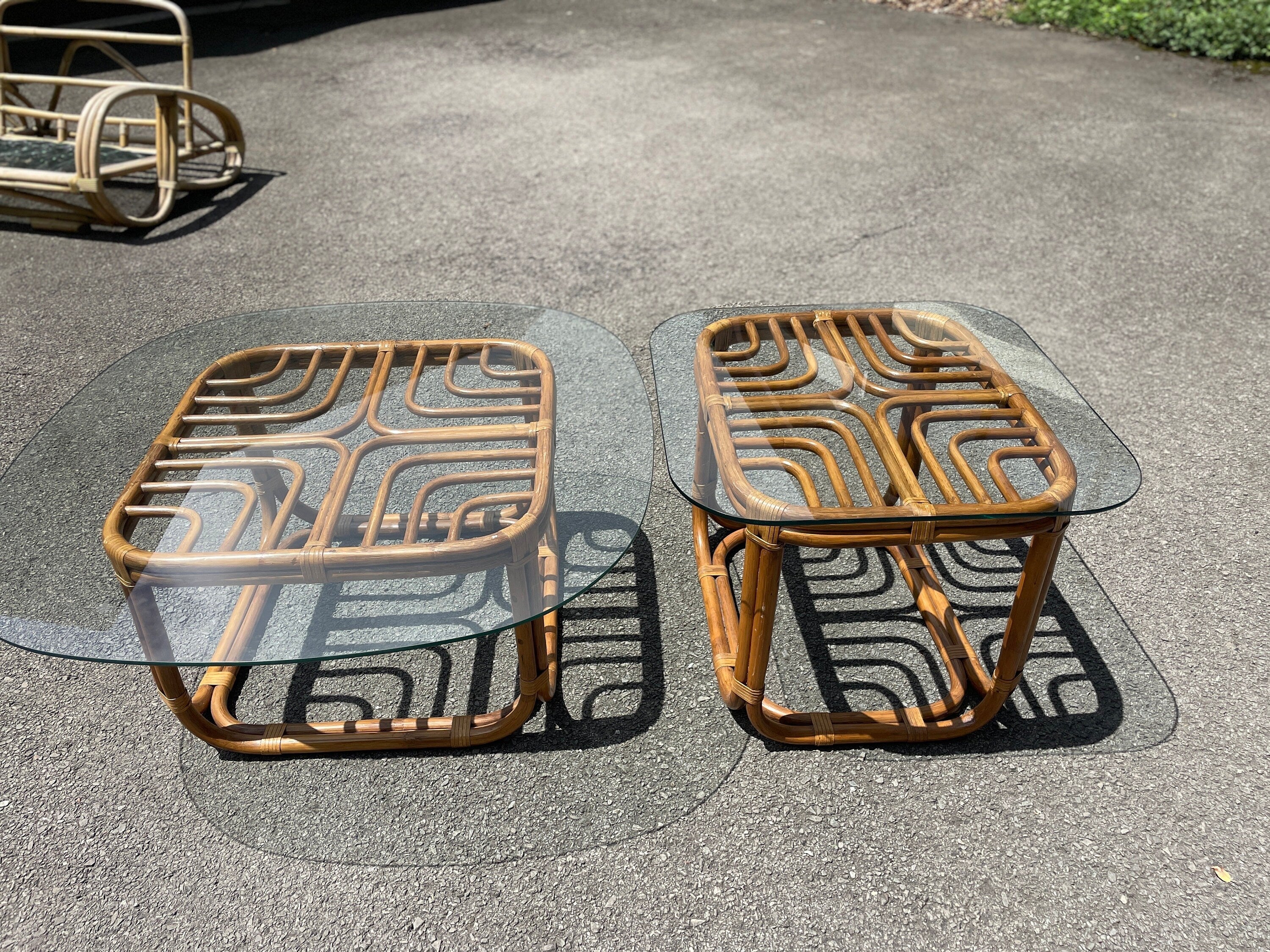 1960s Vintage Brown Jordan Coffee Table Rattan Accent Table Chippendale Palm Beach Brighton Pavilion End Table