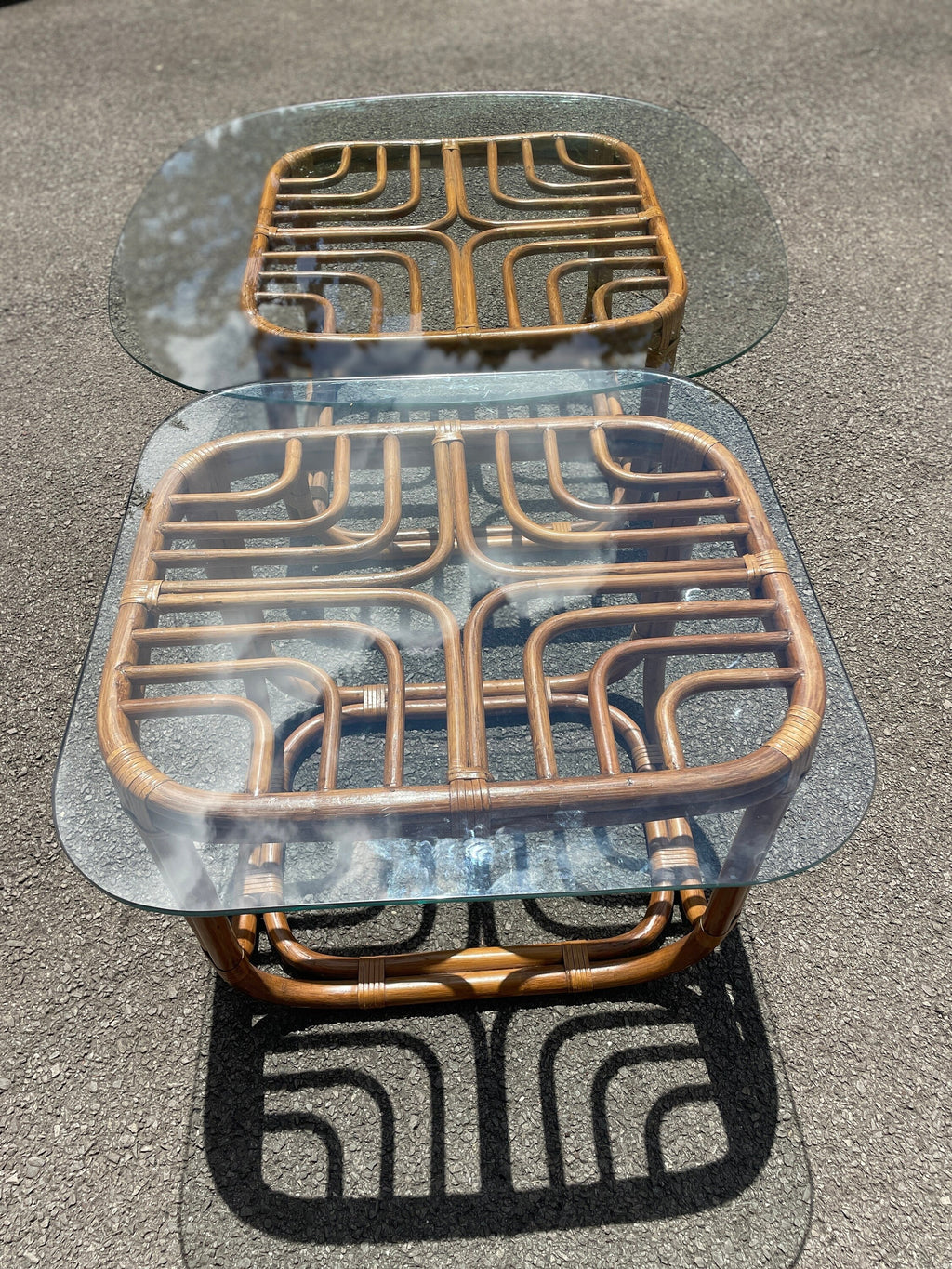 1960s Vintage Brown Jordan Coffee Table Rattan Accent Table Chippendale Palm Beach Brighton Pavilion End Table