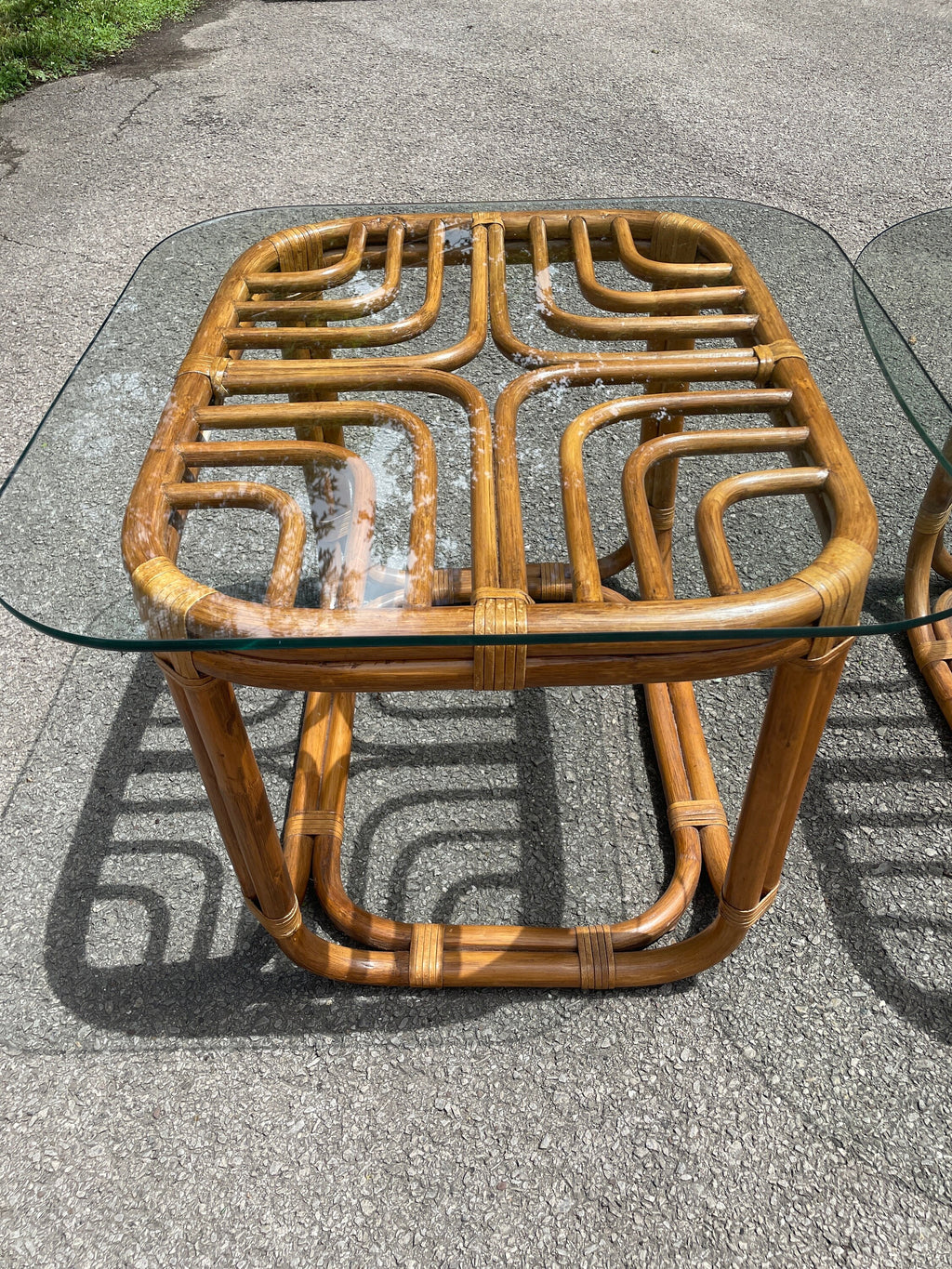 1960s Vintage Brown Jordan Coffee Table Rattan Accent Table Chippendale Palm Beach Brighton Pavilion End Table