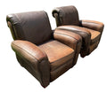 Leather Armchair Pair Klaussner Brand Recliners Restoration Hardware Style Ralph Lauren Style Armchairs Brown RECLINING