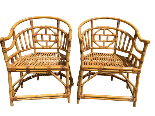 Brighton Pavilion Chair Pair Vintage Mid Century Modern Chippendale Brighton Pavilion Bamboo Chairs MCM Bamboo Patio Furniture
