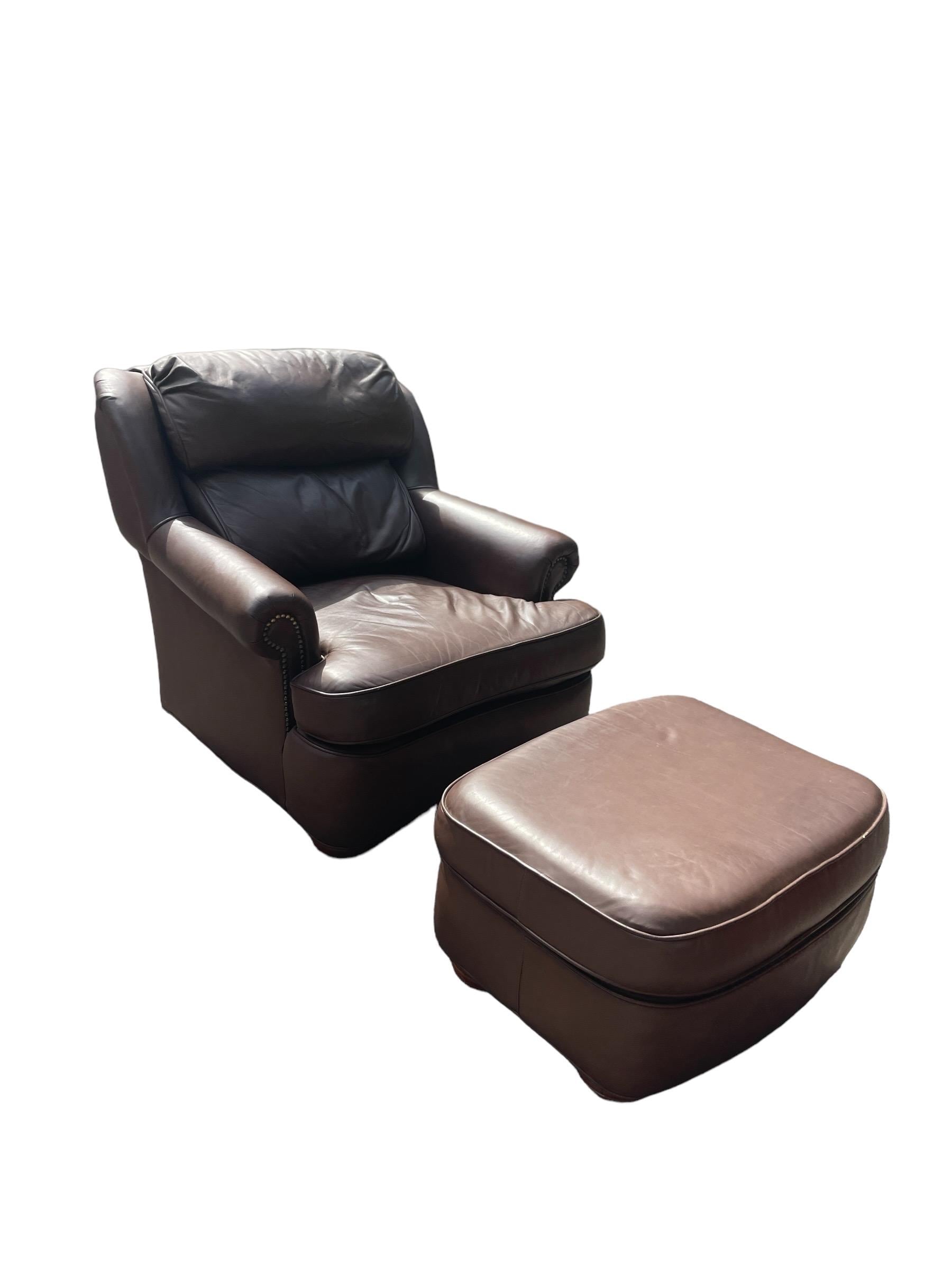Brown Leather Armchair Leather Club Chair With Ottoman in the style of Restoration Hardware Leather Armchair Plus Ottoman