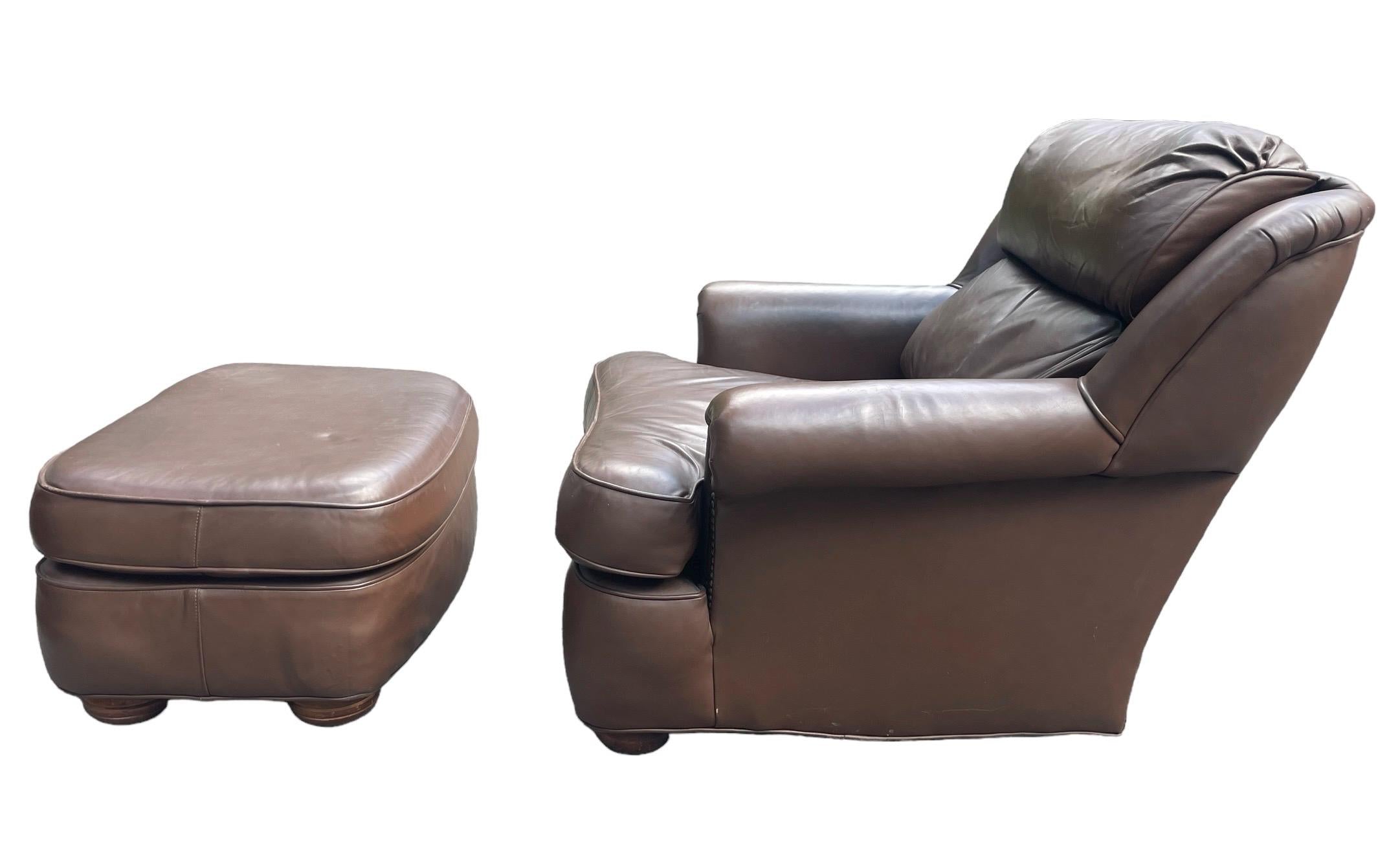 Brown Leather Armchair Leather Club Chair With Ottoman in the style of Restoration Hardware Leather Armchair Plus Ottoman