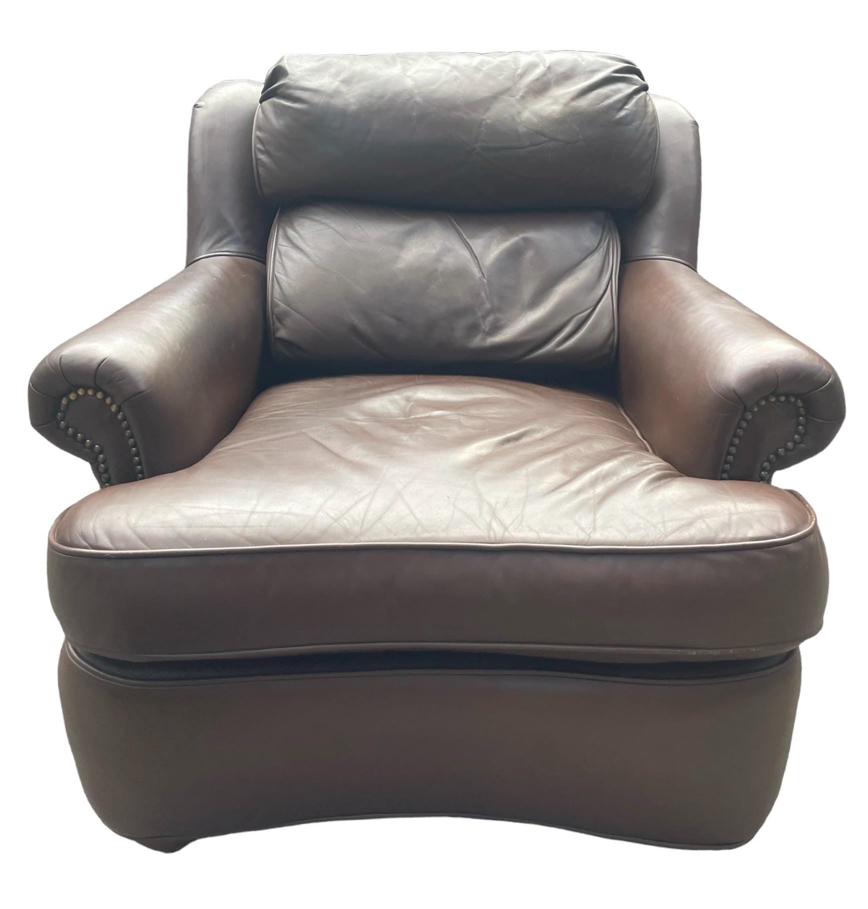 Brown Leather Armchair Leather Club Chair With Ottoman in the style of Restoration Hardware Leather Armchair Plus Ottoman