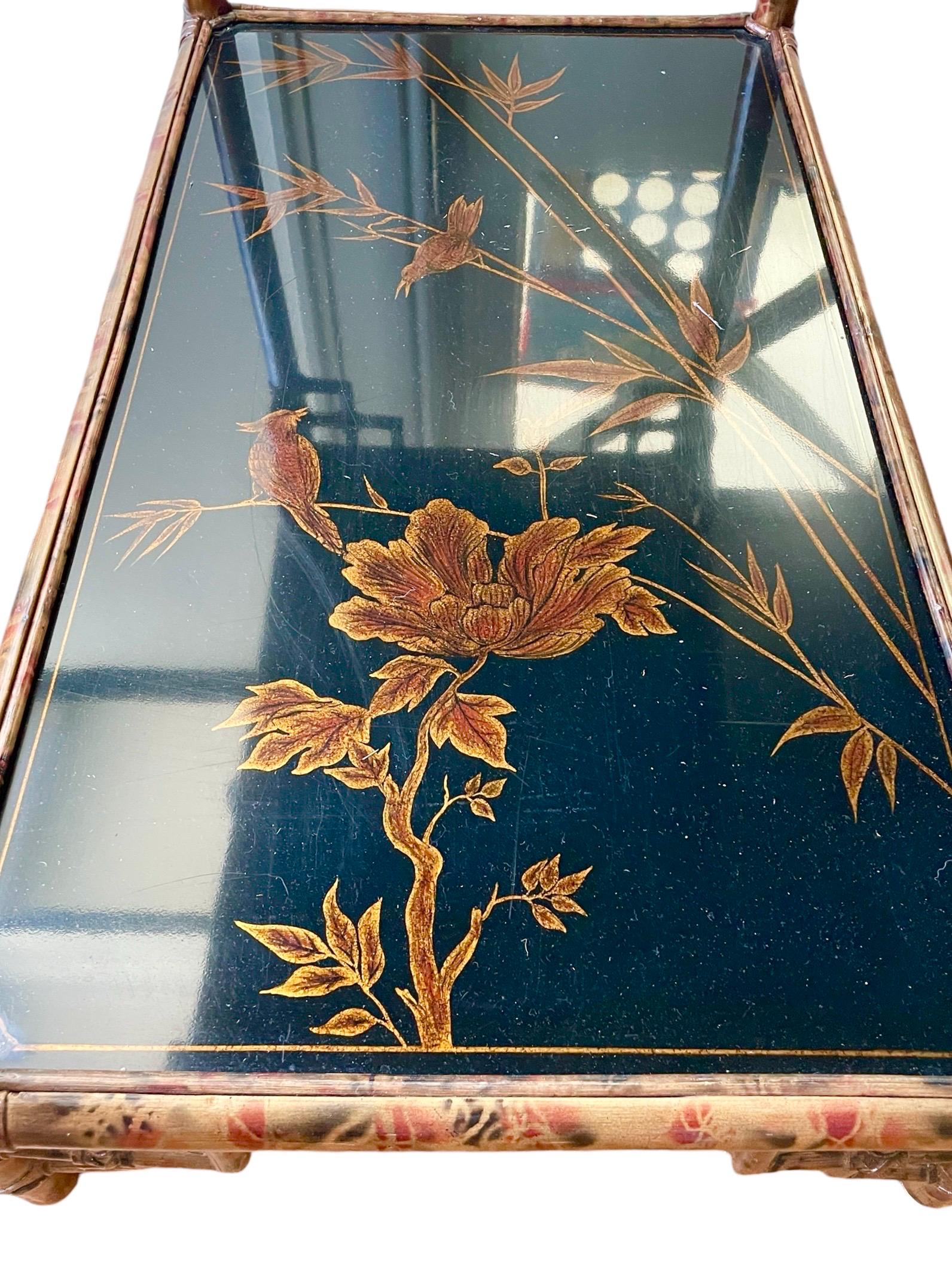 Maitland Smith Desk Chinoiserie Entryway Table Vintage Lacquer Bamboo Desk Hollywood Regency Style Leather Wrapped Bamboo Finish