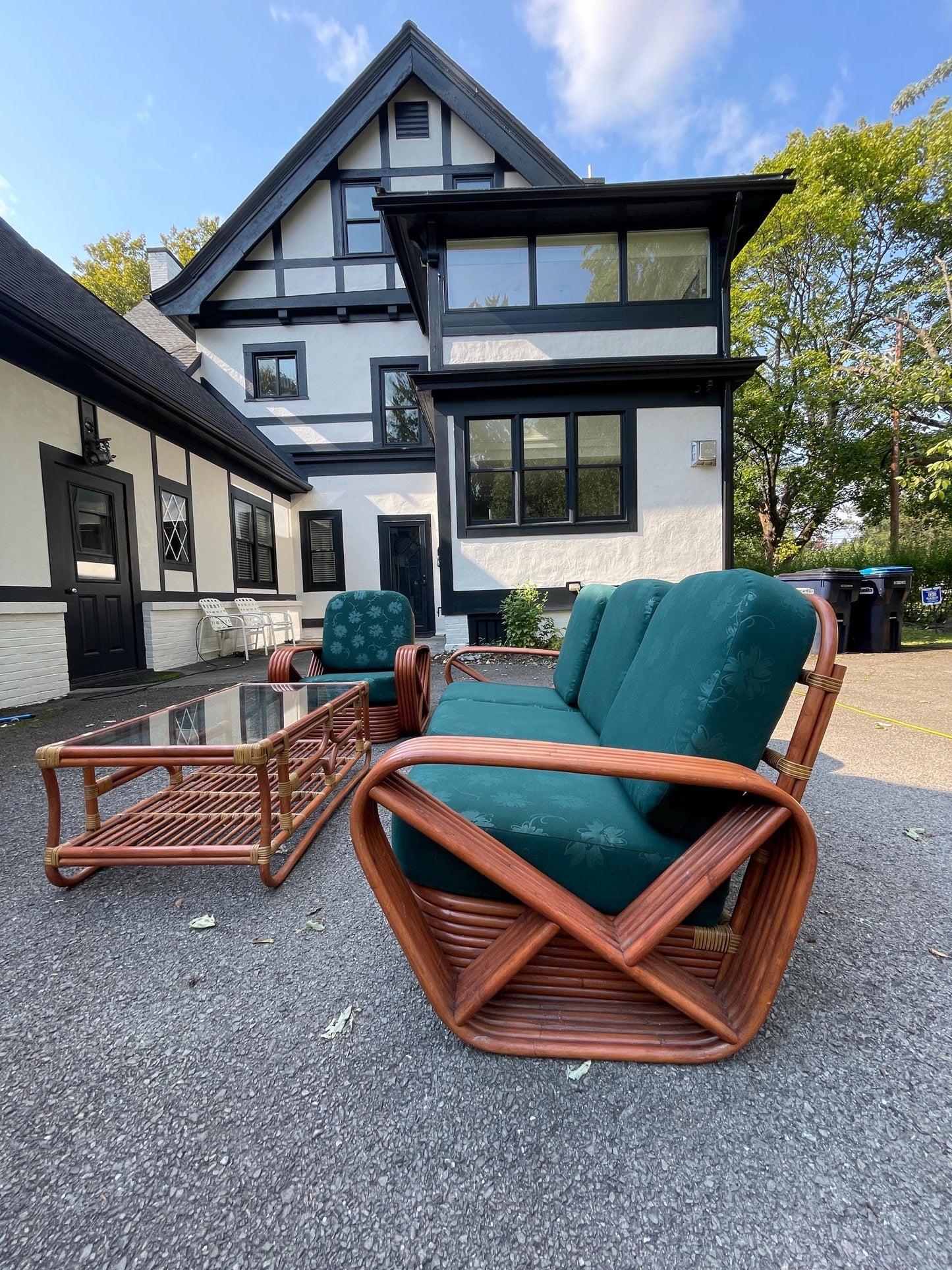 Paul Frankl Pretzel Patio Set Vintage 5 Strand Rattan Midcentury Modern Iconic Pretzel Patio Set Midcentury Modern Porch Furniture