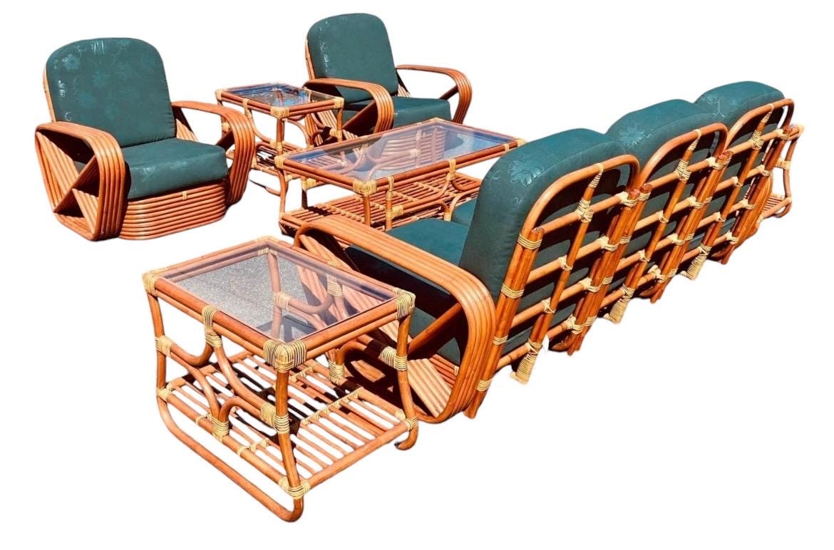 Paul Frankl Pretzel Patio Set Vintage 5 Strand Rattan Midcentury Modern Iconic Pretzel Patio Set Midcentury Modern Porch Furniture