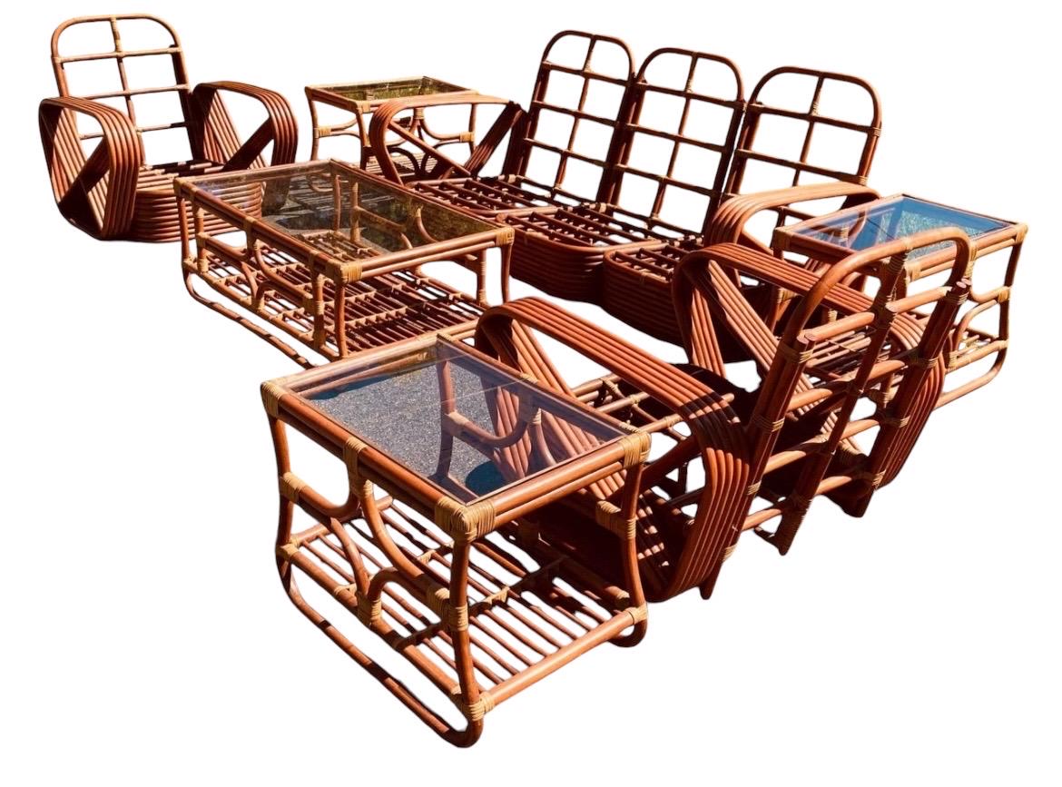 Paul Frankl Pretzel Patio Set Vintage 5 Strand Rattan Midcentury Modern Iconic Pretzel Patio Set Midcentury Modern Porch Furniture