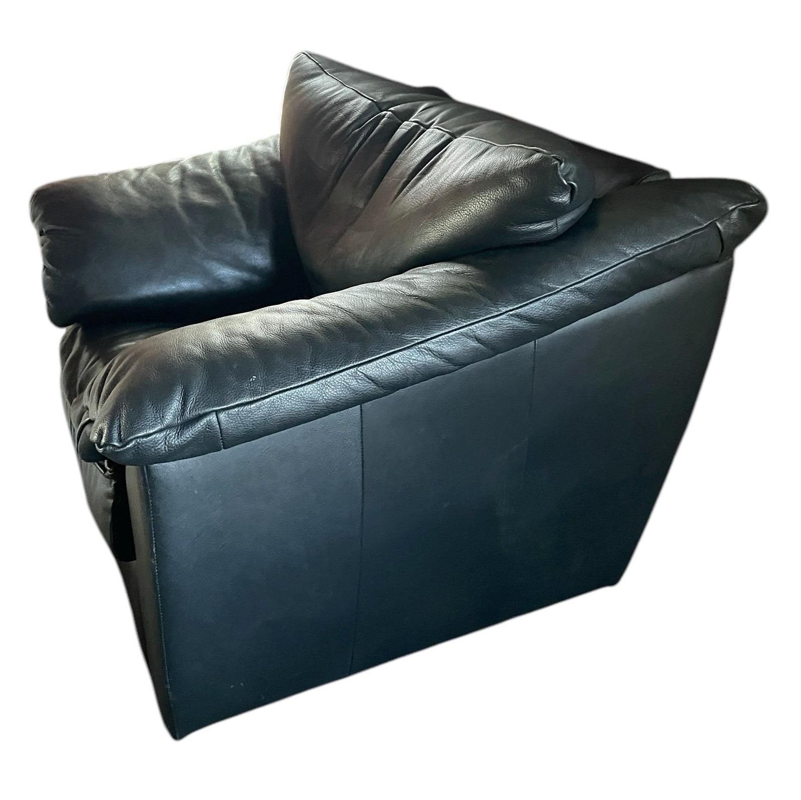 Black Leather Postmodern Armchair Vintage Black Postmodern Leather Armchair Postmodern Living Room Set Black Leather Style of Roche Bobois