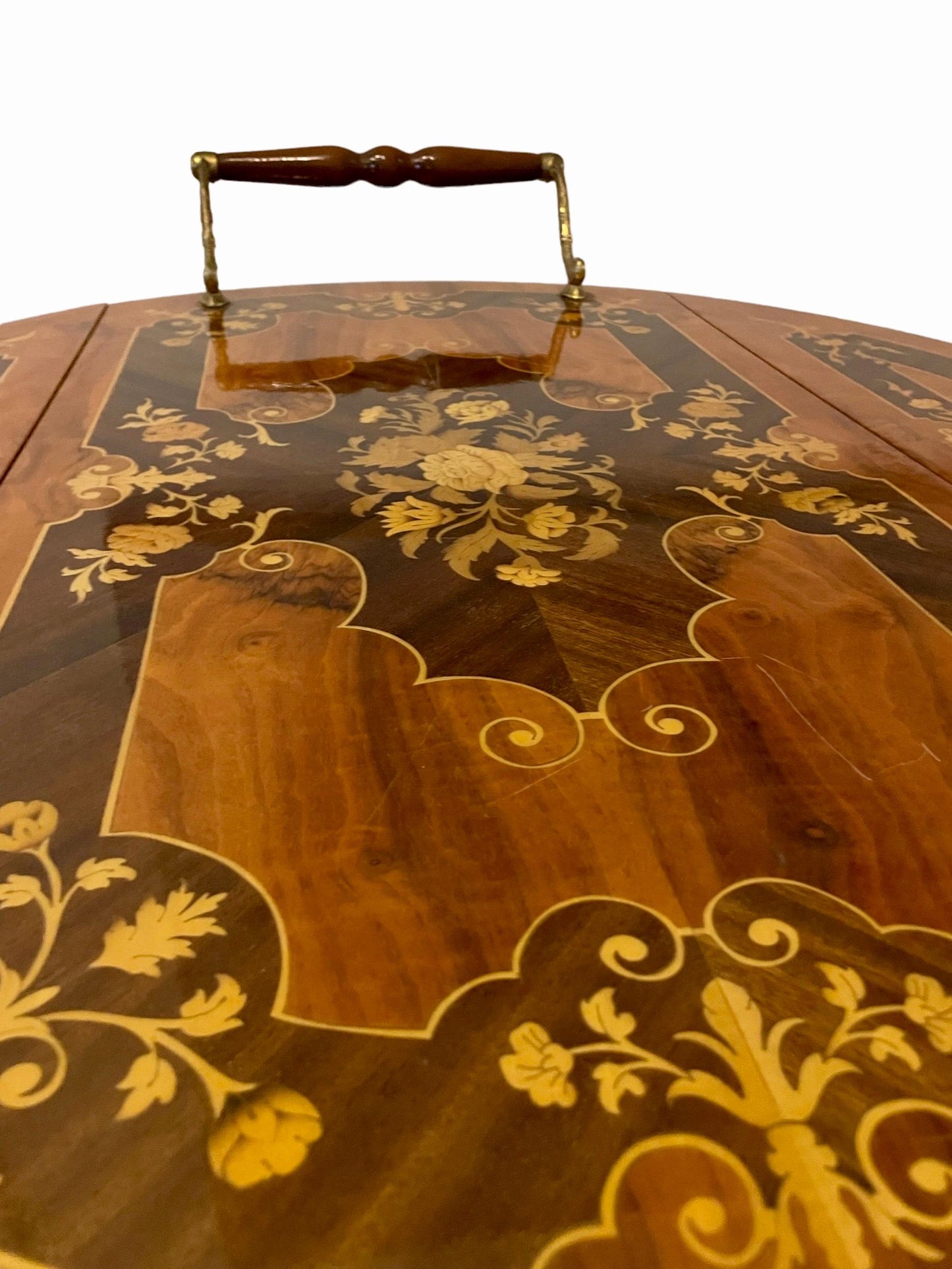 Vintage Italian Brass Marquetry Bar Cart Hollywood Regency Bar cart Mid 20th Century Dessert Cart