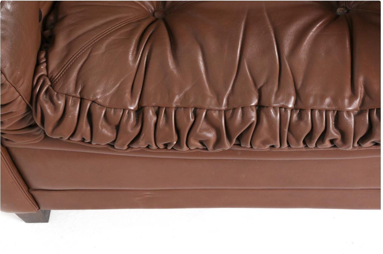 Pair Leather Armchairs Brown Leather Winged Back Arm Chairs in the Style of Børge Mogensen Danish Armchairs Brown Leather Pair