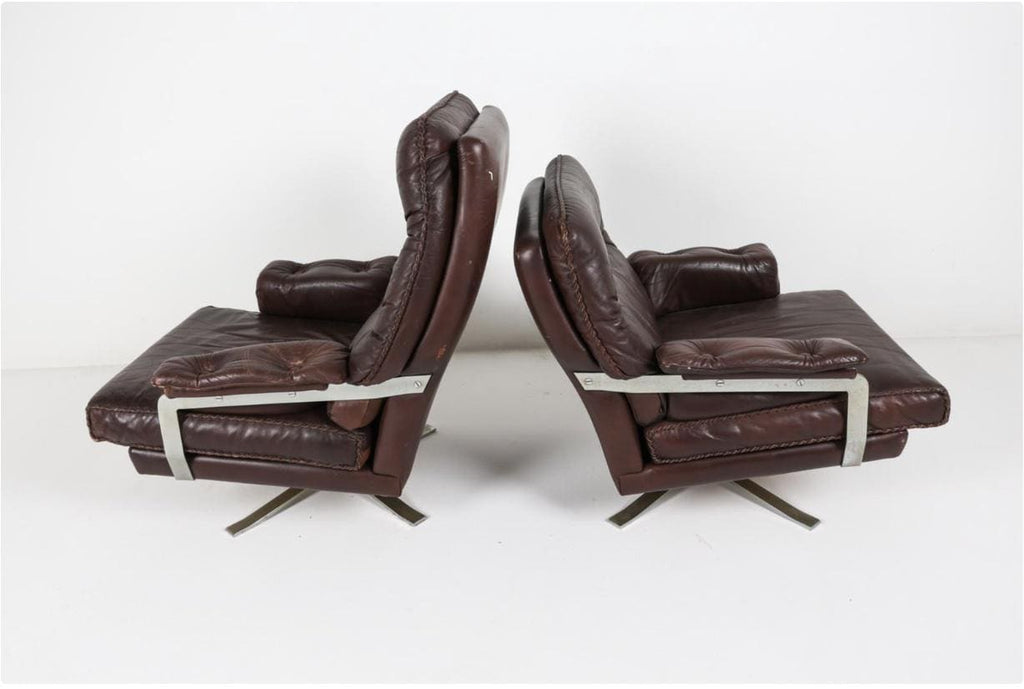 Leather Armchairs Brown Pair of Danish Swivel Armchairs Leather Midcentury Modern Armchairs by Arne Norell Brown Leather