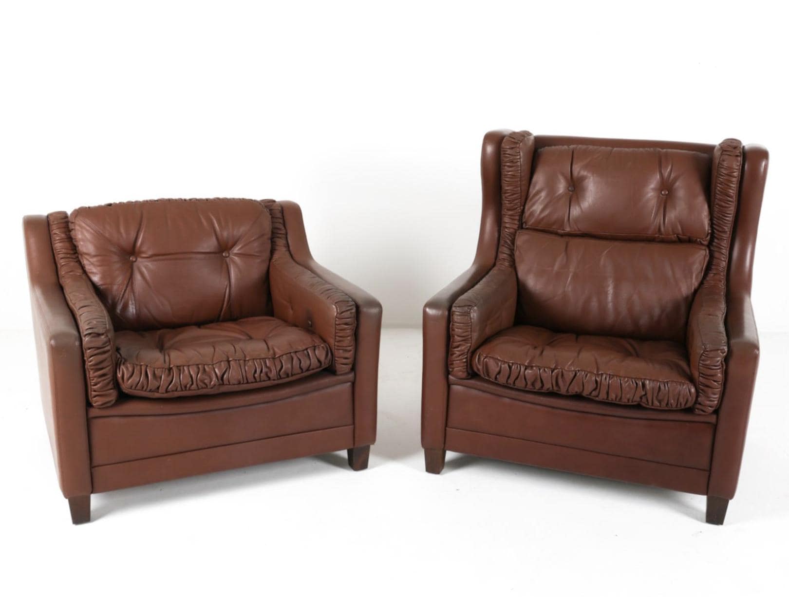 Pair Leather Armchairs Brown Leather Winged Back Arm Chairs in the Style of Børge Mogensen Danish Armchairs Brown Leather Pair