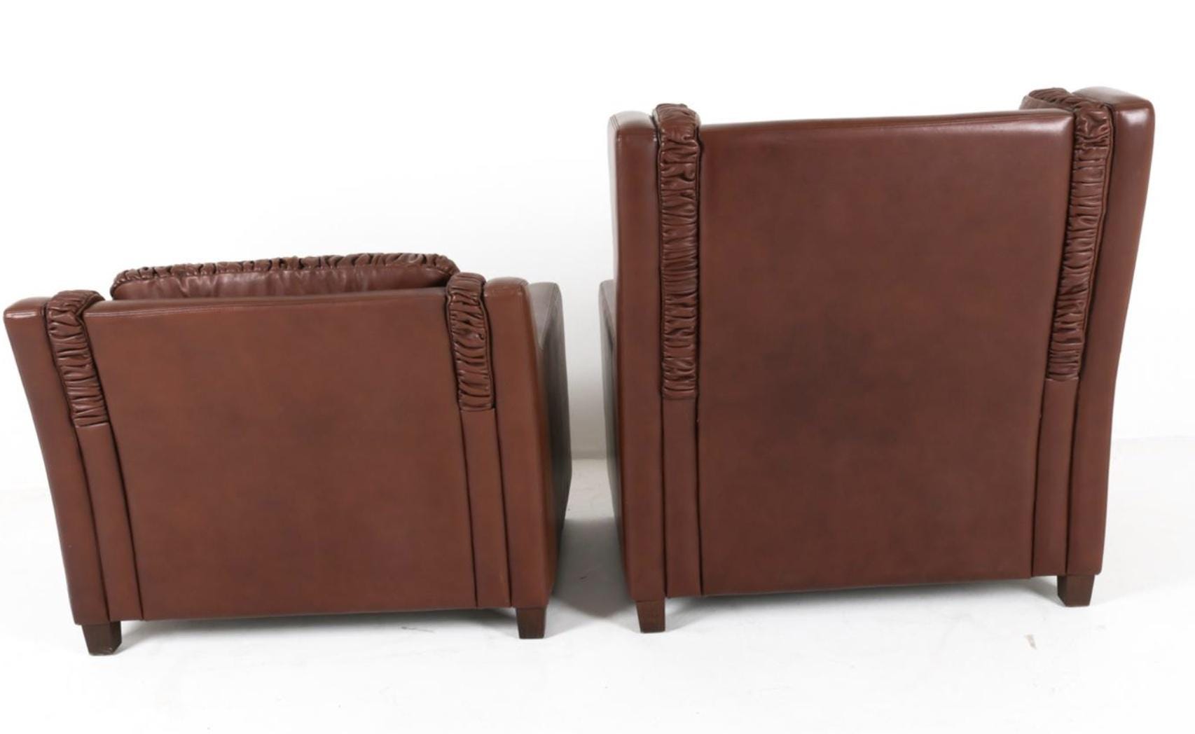 Pair Leather Armchairs Brown Leather Winged Back Arm Chairs in the Style of Børge Mogensen Danish Armchairs Brown Leather Pair