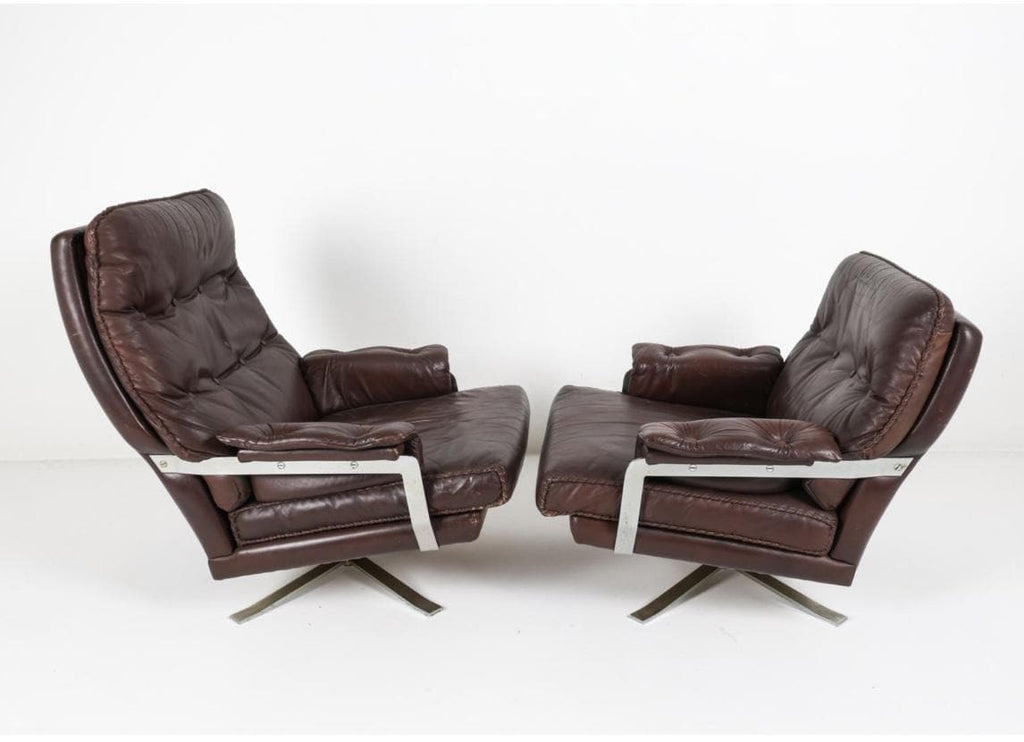 Leather Armchairs Brown Pair of Danish Swivel Armchairs Leather Midcentury Modern Armchairs by Arne Norell Brown Leather
