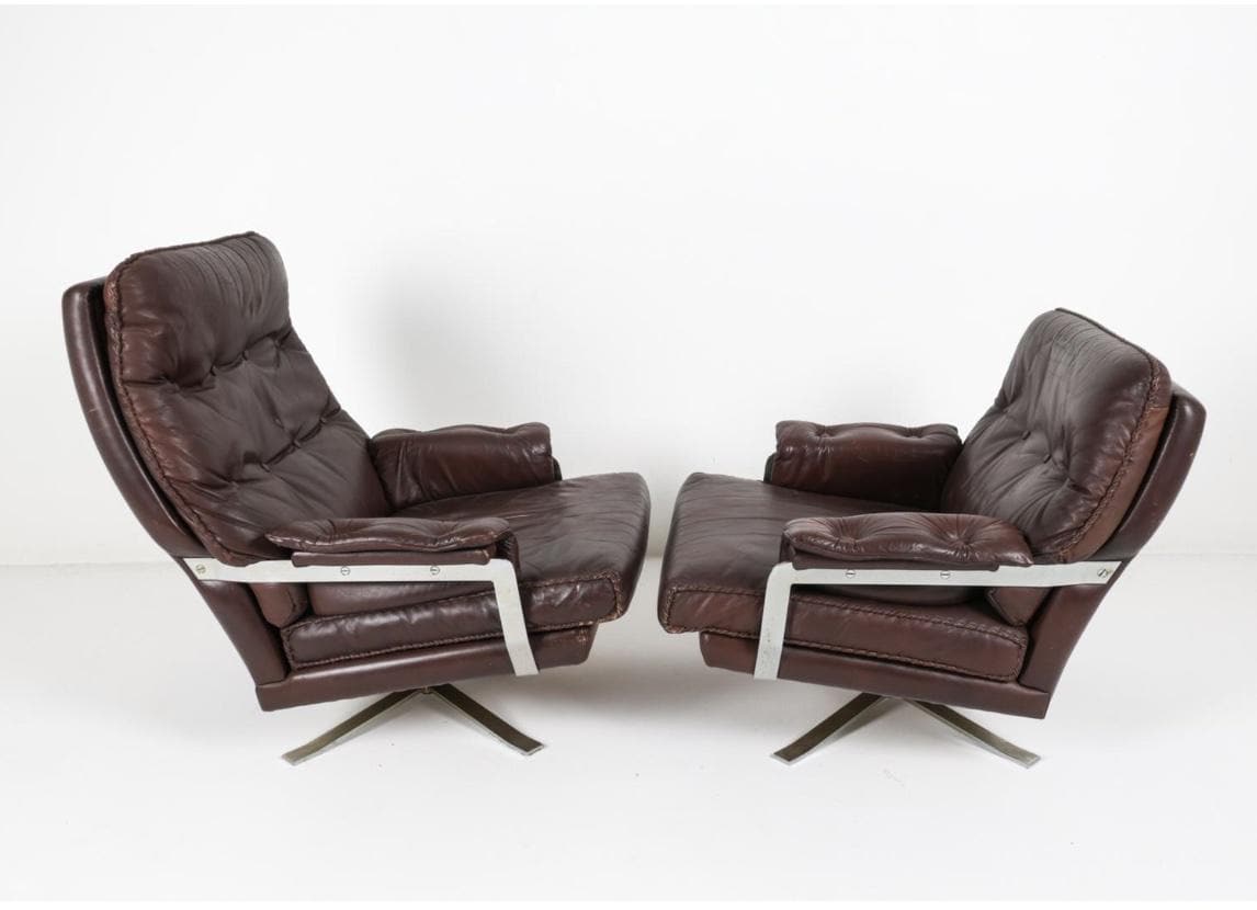 Leather Armchairs Brown Pair of Danish Swivel Armchairs Leather Midcentury Modern Armchairs by Arne Norell Brown Leather