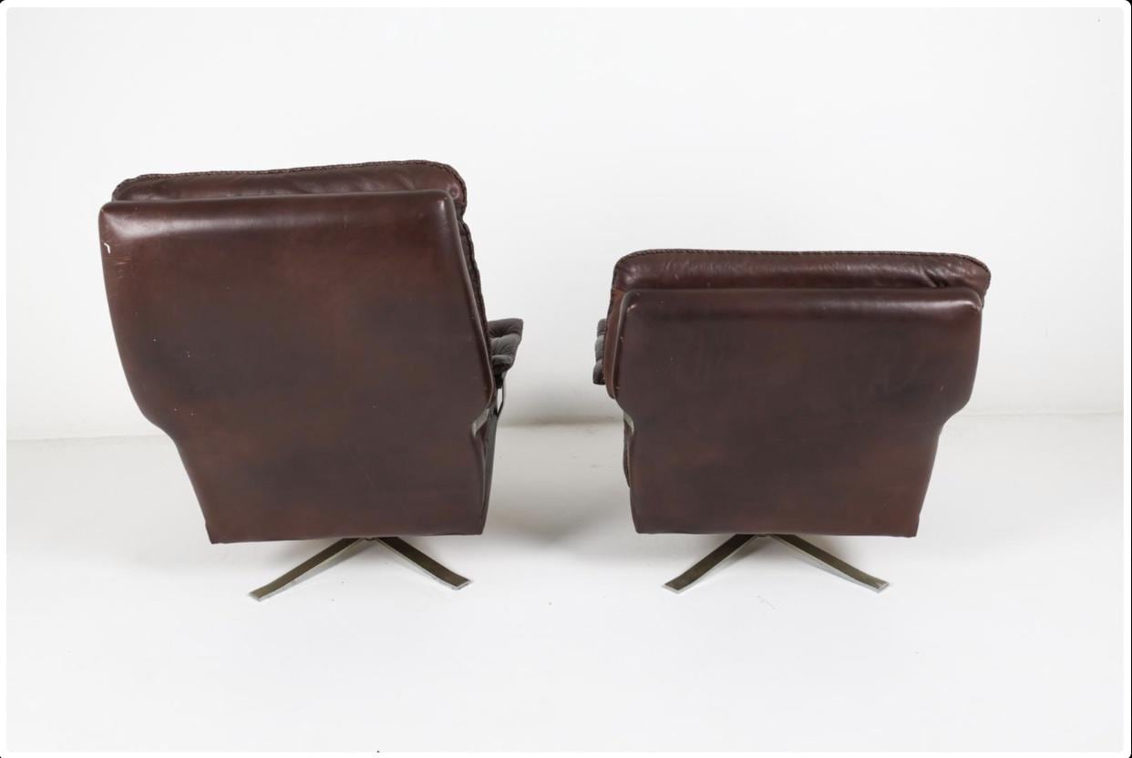 Leather Armchairs Brown Pair of Danish Swivel Armchairs Leather Midcentury Modern Armchairs by Arne Norell Brown Leather